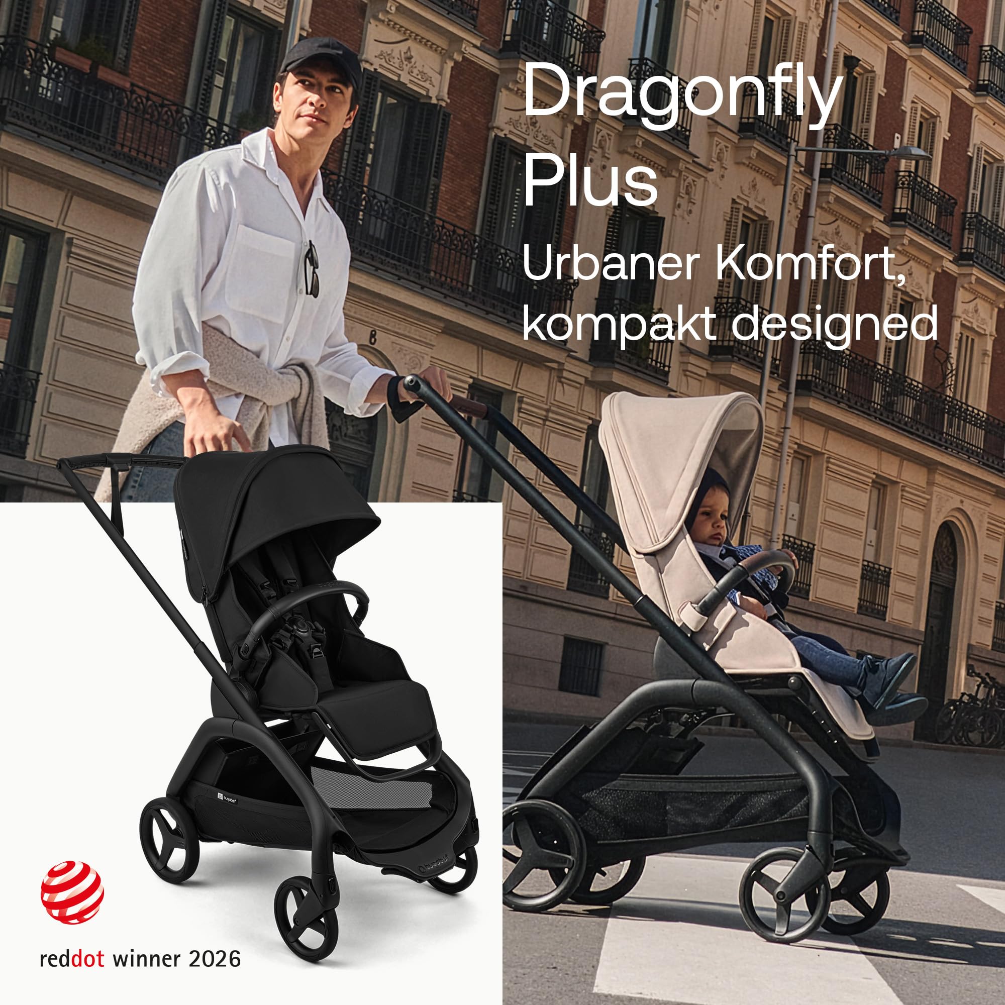 Bugaboo Dragonfly Plus Kinderwagen kompakt leicht wendbarer Sitz flache Liegeposition Heritage Black
