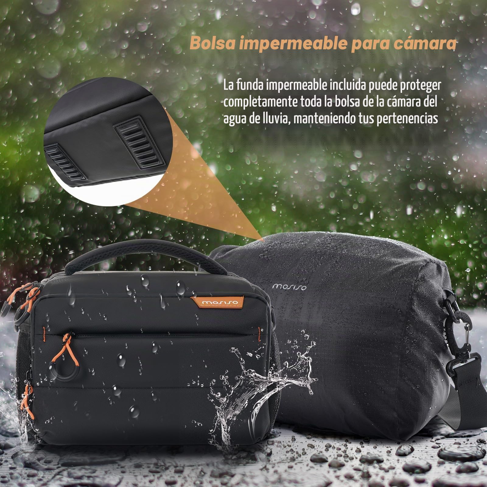 MOSISO Bolso Pequeño para Cámara para Fotógrafos, Bolsos Compactos Hombro Cámara para cámaras DSLR/SLR/Sin Espejo, Impermeable Bolso Cruzado Fotografía con Rain Cover para Canon/Sony,Negro