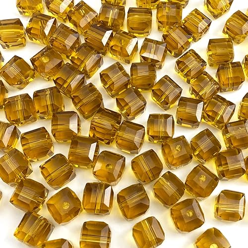 Jmassyang 100 cuentas de cristal en forma de cubo de 0.236 pulgadas (0.236 in), cuentas espaciadoras cuadradas con agujero para manualidades,