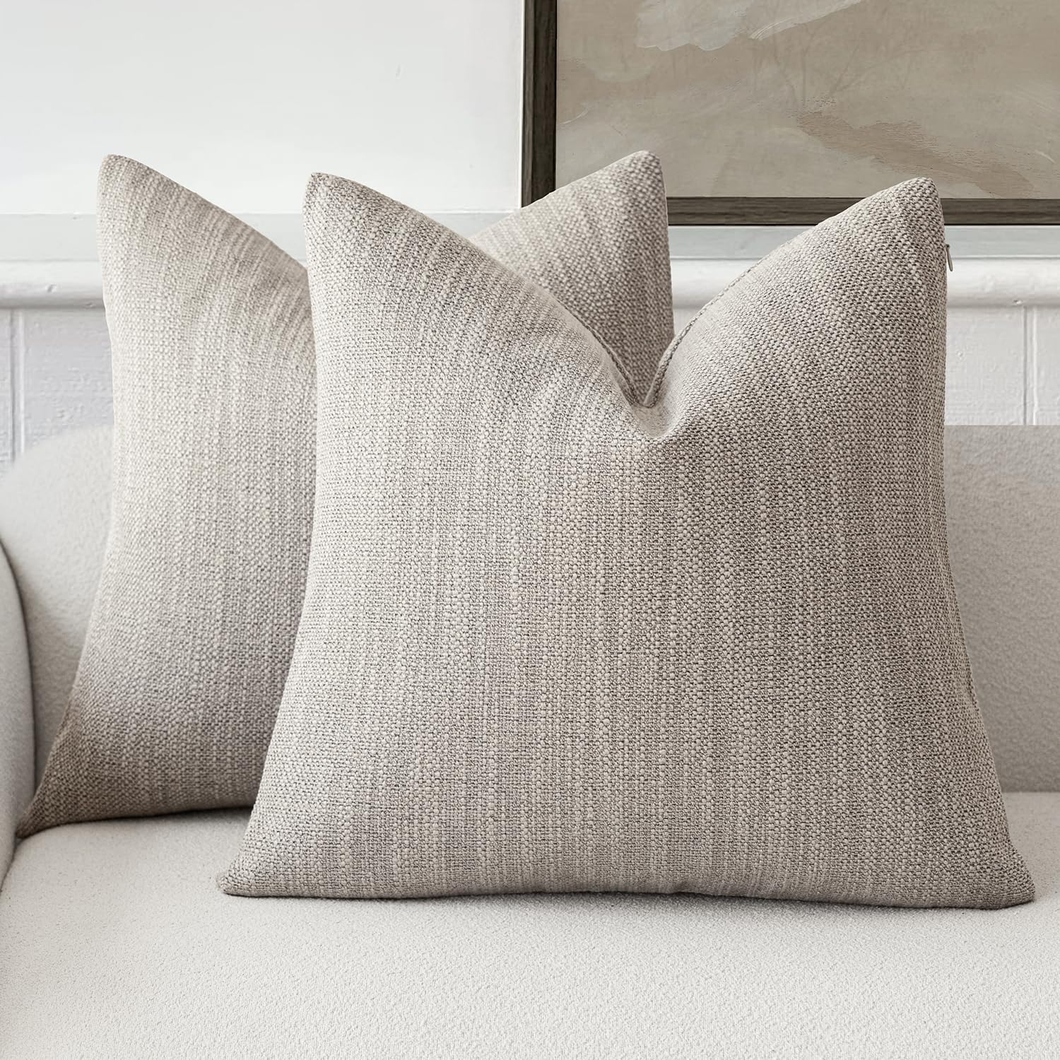 Foindtower Set of 2 Decorative Textured Burlap Linen Throw Pillow Covers Farmhouse Boho Cushion Cover Solid Accent Pillowcase for Couch Sofa Bed