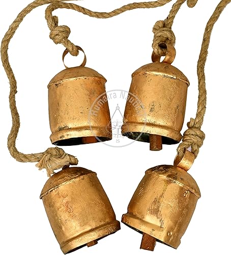 Campanas de Navidad, 4 campanas de vaca en racimo vintage con cuerda, decorativas colgantes para pared, dormitorio, sala de estar, puerta, campanas