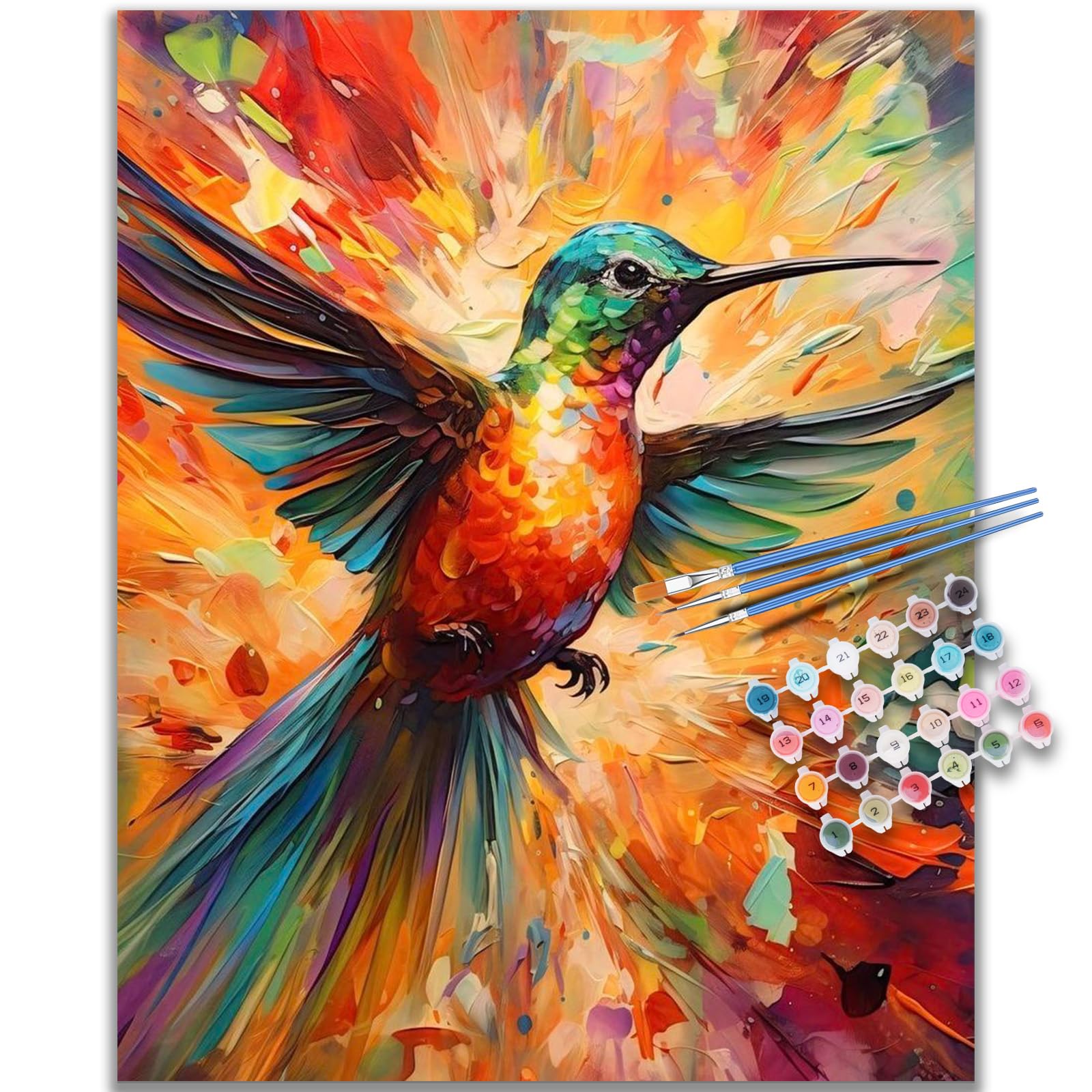 Kalonyth Op-Uk06 Hummingbird Paint By Numbers For Adults, Animal Adult Paint By Numbers Canvas Kits, Frameless, Diy Acrylic Oil Painting For Stress Relief Home Wall Decor Gift 16X20 Inch