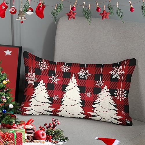 Miniatura 7 de Funda de almohada decorativa para decoración del hogar, diseño de árbol de búfalo de Navidad, muñeco de nieve, funda de almohada decorativa de 12 x