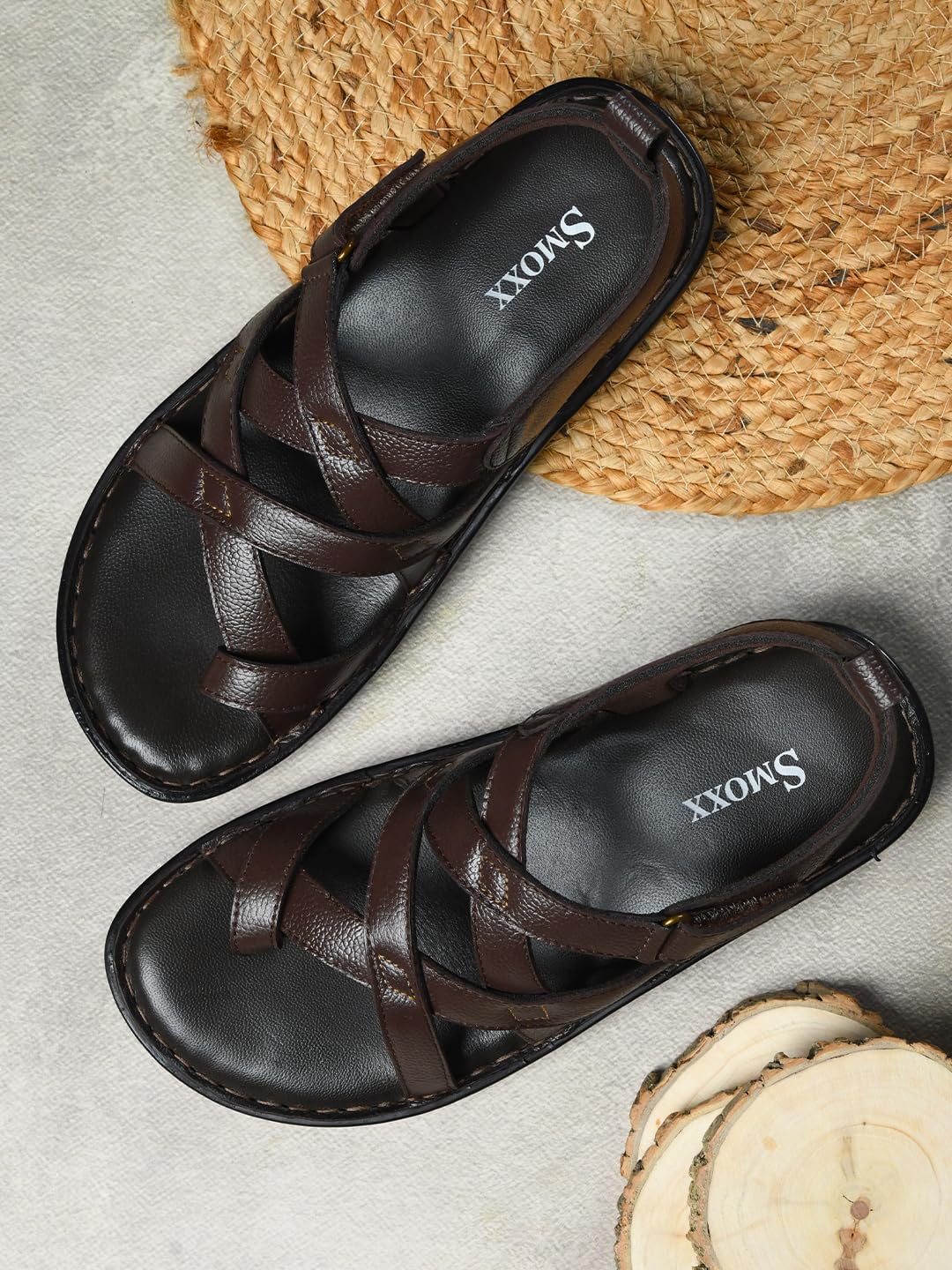 SMOXX Genuine Leather Slippers | Sandals for Men | Latest Fashionable Lightweight | Comfortable | Cushioned Insole | Slip Resisdent | For Daily And Formal & Casual Wear (Brown, 7) 3