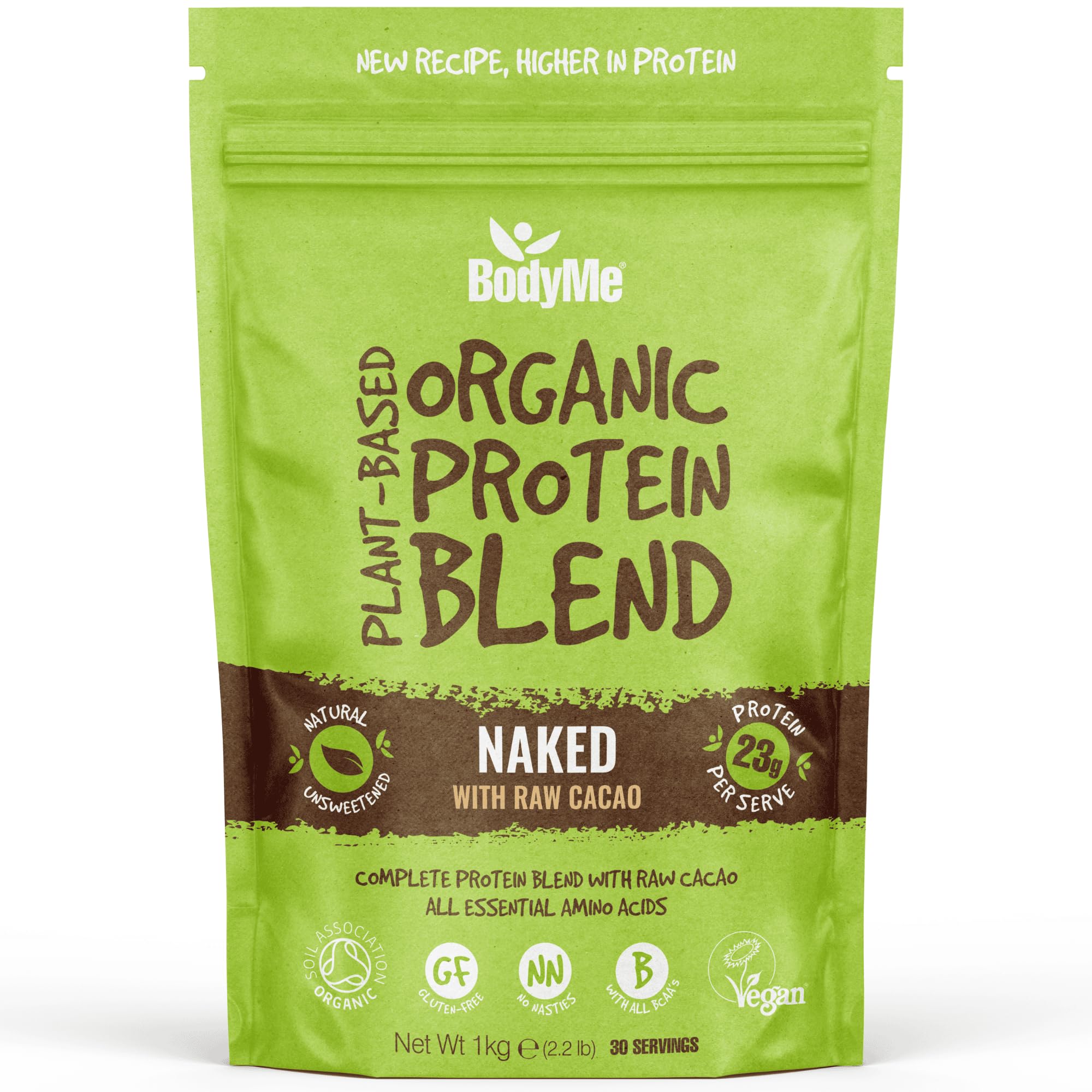 Organic Vegan Protein Powder with Raw Cacao (1Kg - 30 Servings) Additive-Free, Dairy-Free, Sugar Free, Sweetener Free. 23g Complete Plant- Protein, Muscle Performance and Recovery.