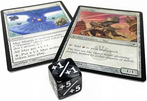 Miniatura 5 de Citadel Black MTG Buff - Juego de 25 dados de alta calidad, +1/+1, -1/-1 y dados venenosos, bolsa de terciopelo, Magic: The Gathering