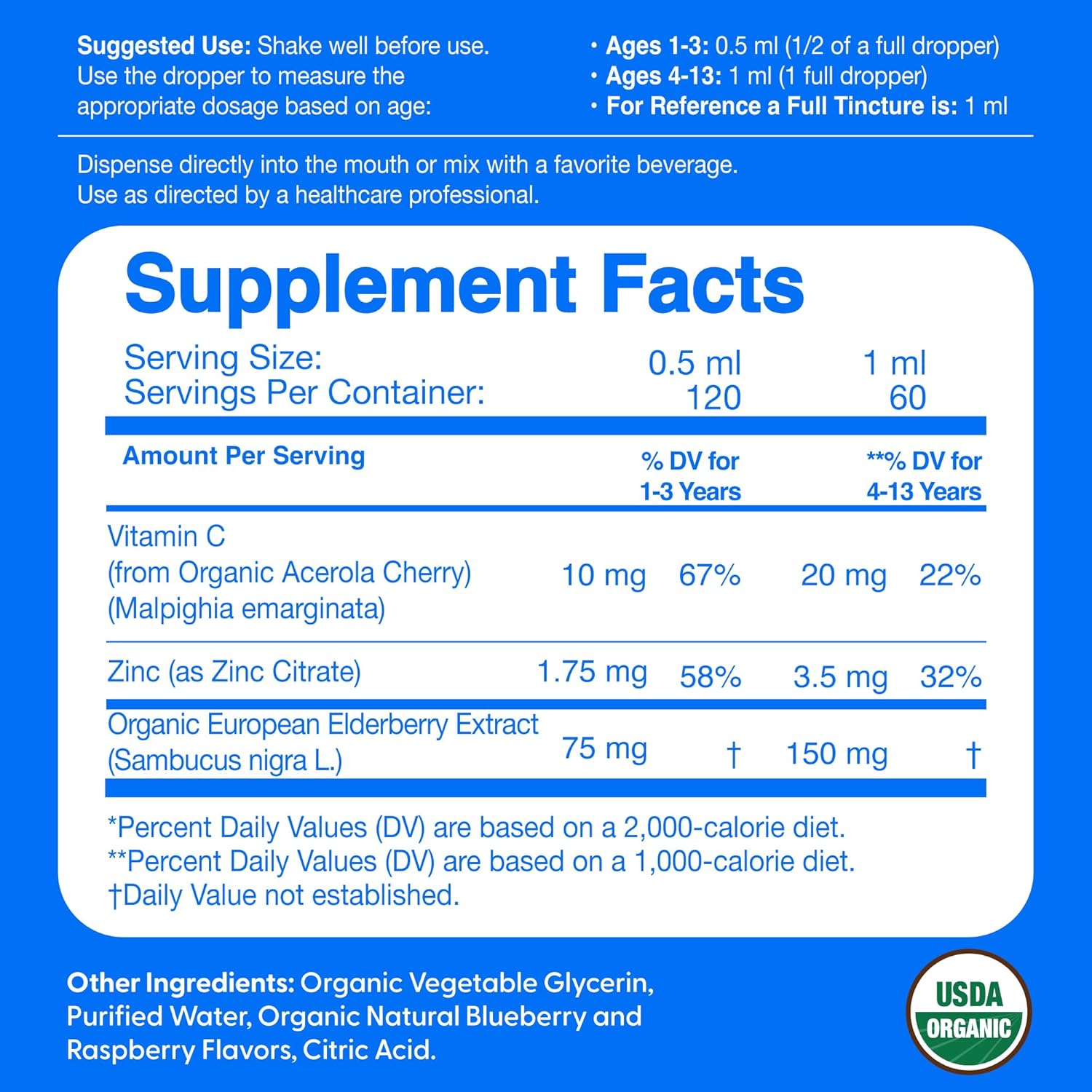 Elderberry for Kids Liquid Drops with Vitamin C & Zinc - 2oz - Children and Toddler Immune Support Supplement USDA Organic Sambucus Elderberry Extract Ages 1-13 Years - Made in USA - 2 fl oz - Image 2