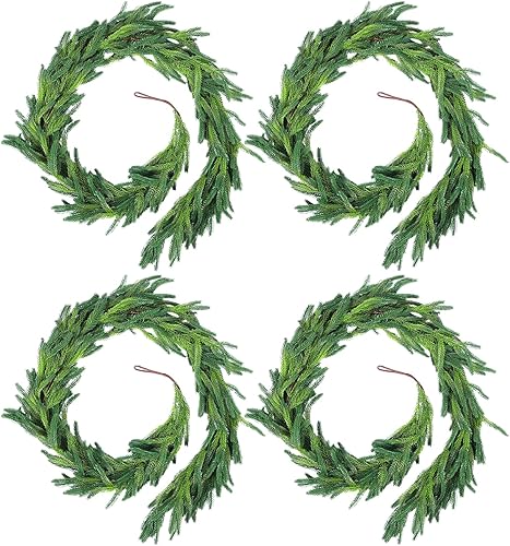Rowfad 4 Pcs 6 Ft Christmas Norfolk Pine Garlands, Faux Pine Garland, Realistic 