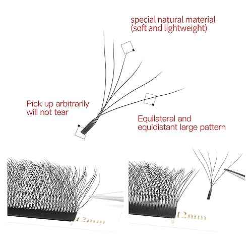 Miniatura 4 de Extensiones de pestañas falsas 6D con volumen, abanico prefabricado, rizado 0.07 D, mezcla de 8-15mm, pestañas mate negras en forma de W,