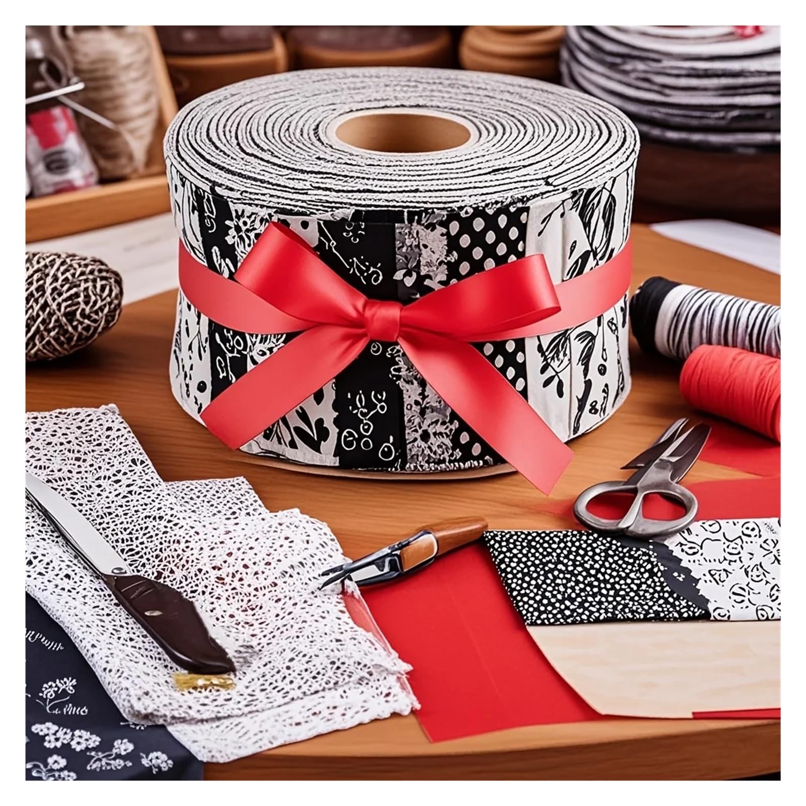 Patchwork Stoffe 40-teiliges schwarzes, gestepptes, bedrucktes Stoffrollenset aus reiner Baumwolle, vorgeschnittene dekorative quadratische Aufnäher