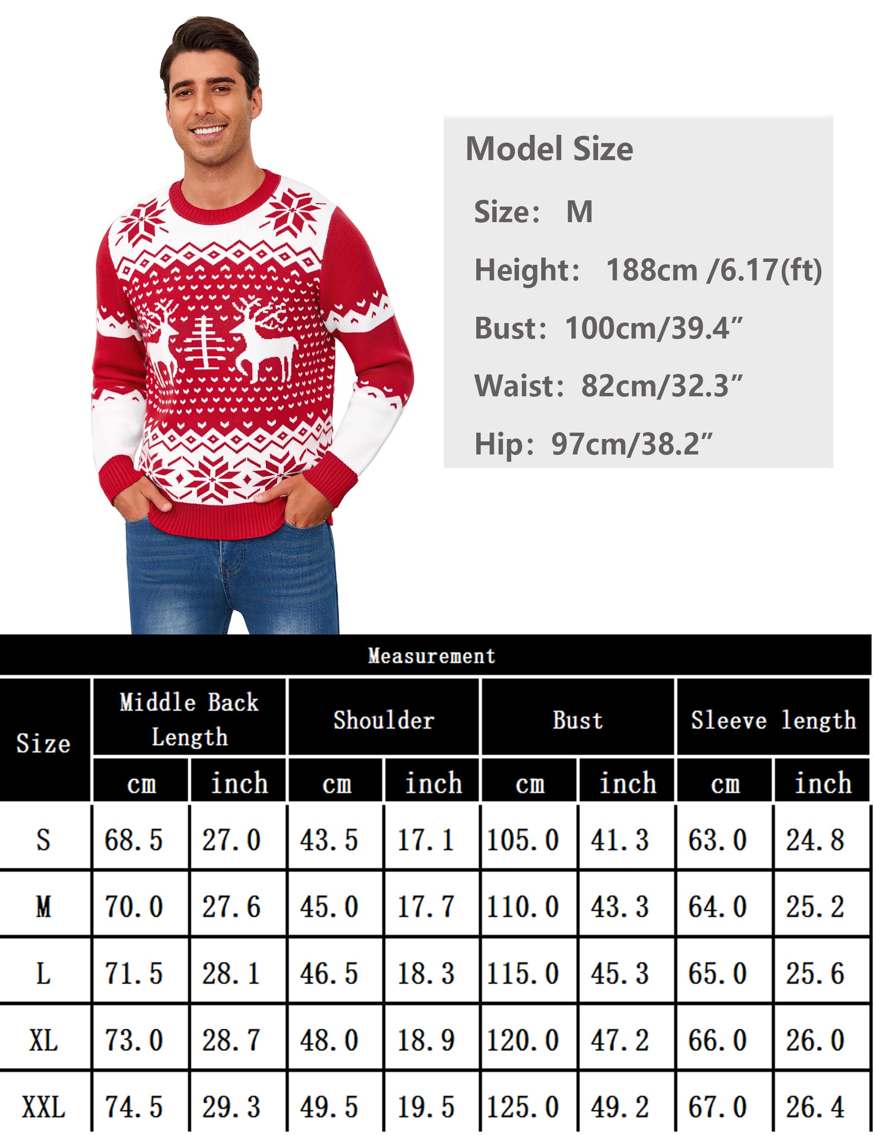 Demegimi Jersey de Navidad Hombre Invierno Suéter de Navidad Cuello Redondo Christmas Jumper Hombre Manga Larga S-XXL