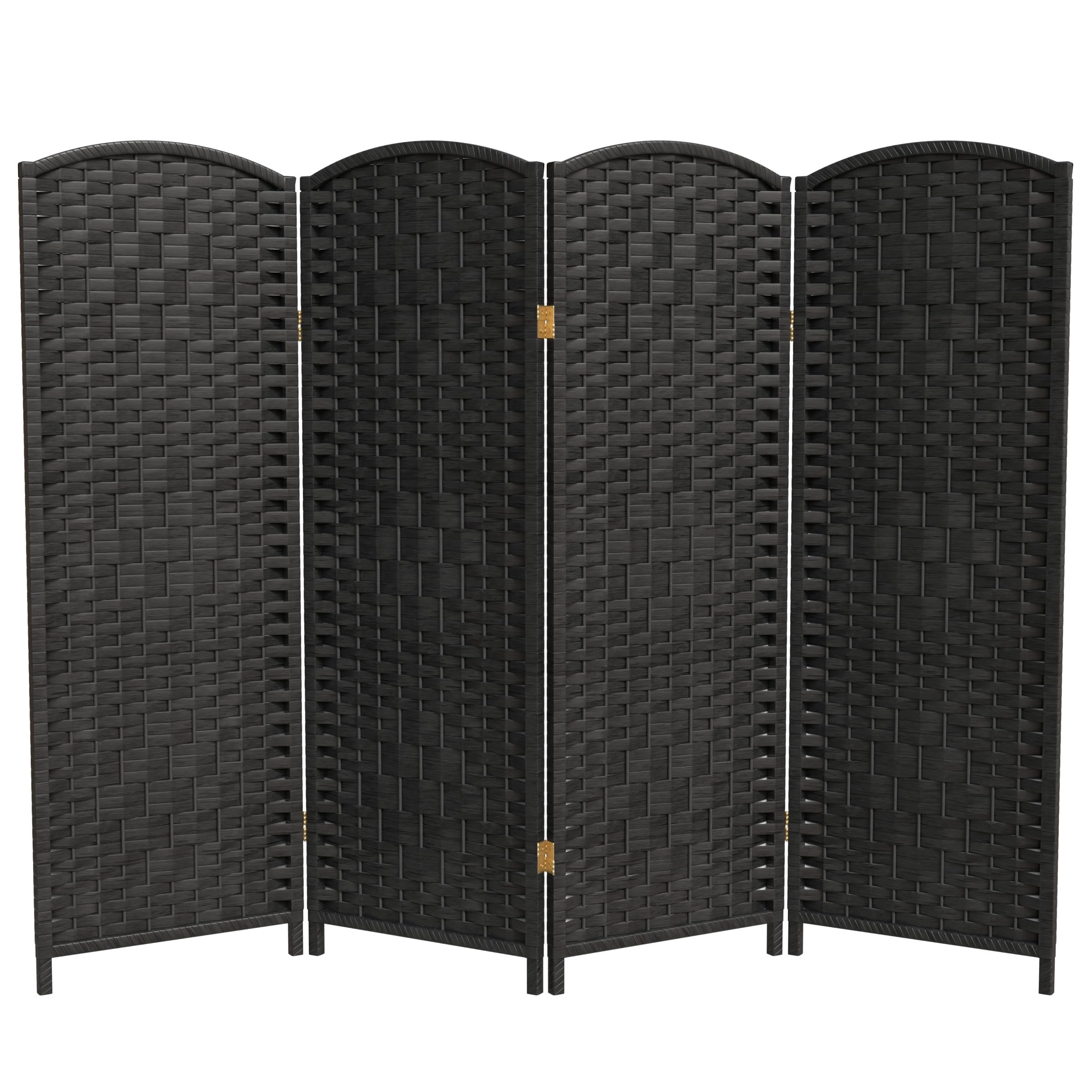 Red Lantern 4 ft. Short Diamond Weave Fiber Folding Screen - Black - 4 Panel