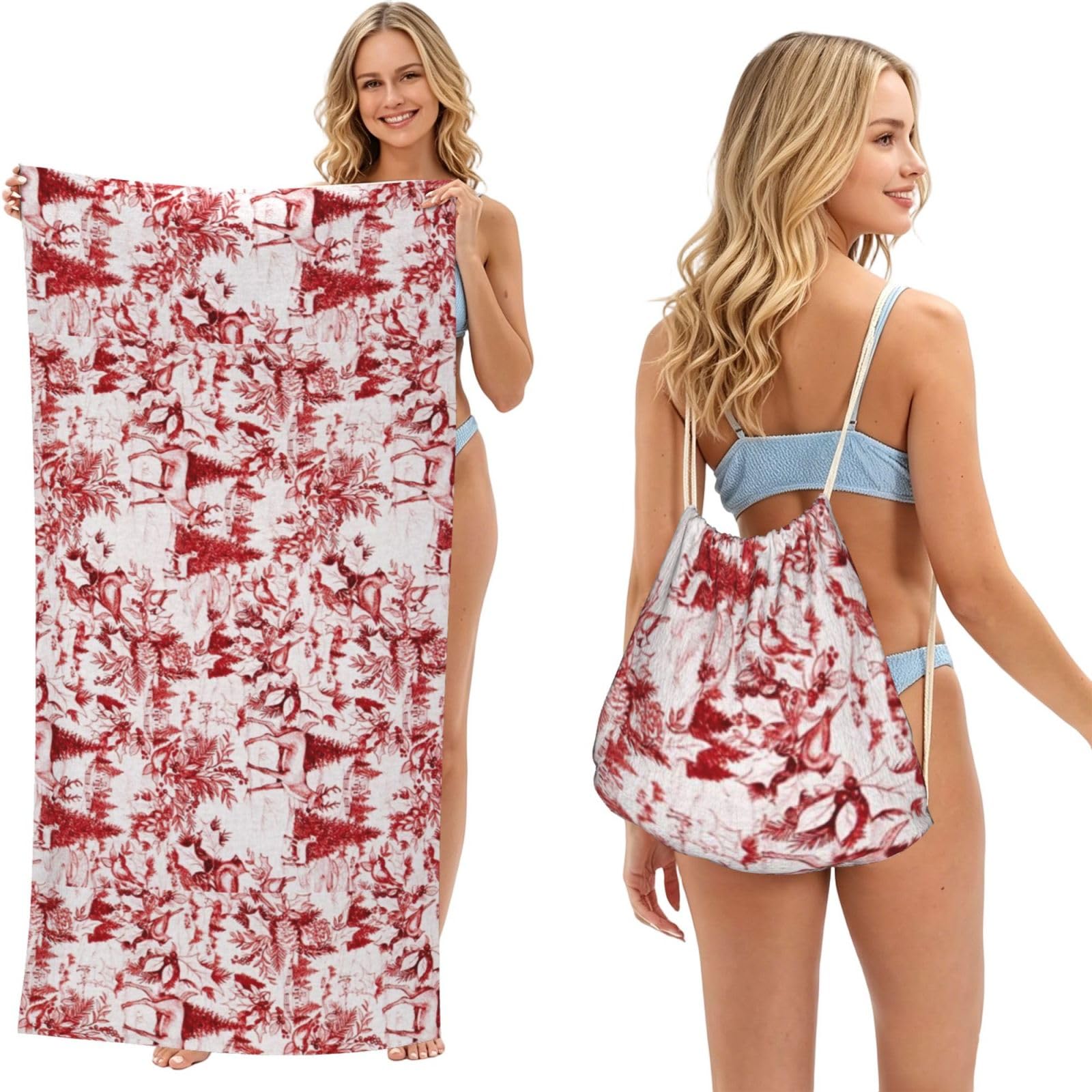 WSHFFILO Animal Wilderness Bear Deer printed 2 in 1 Packable Towel Bag Bath Towel Beach Towel