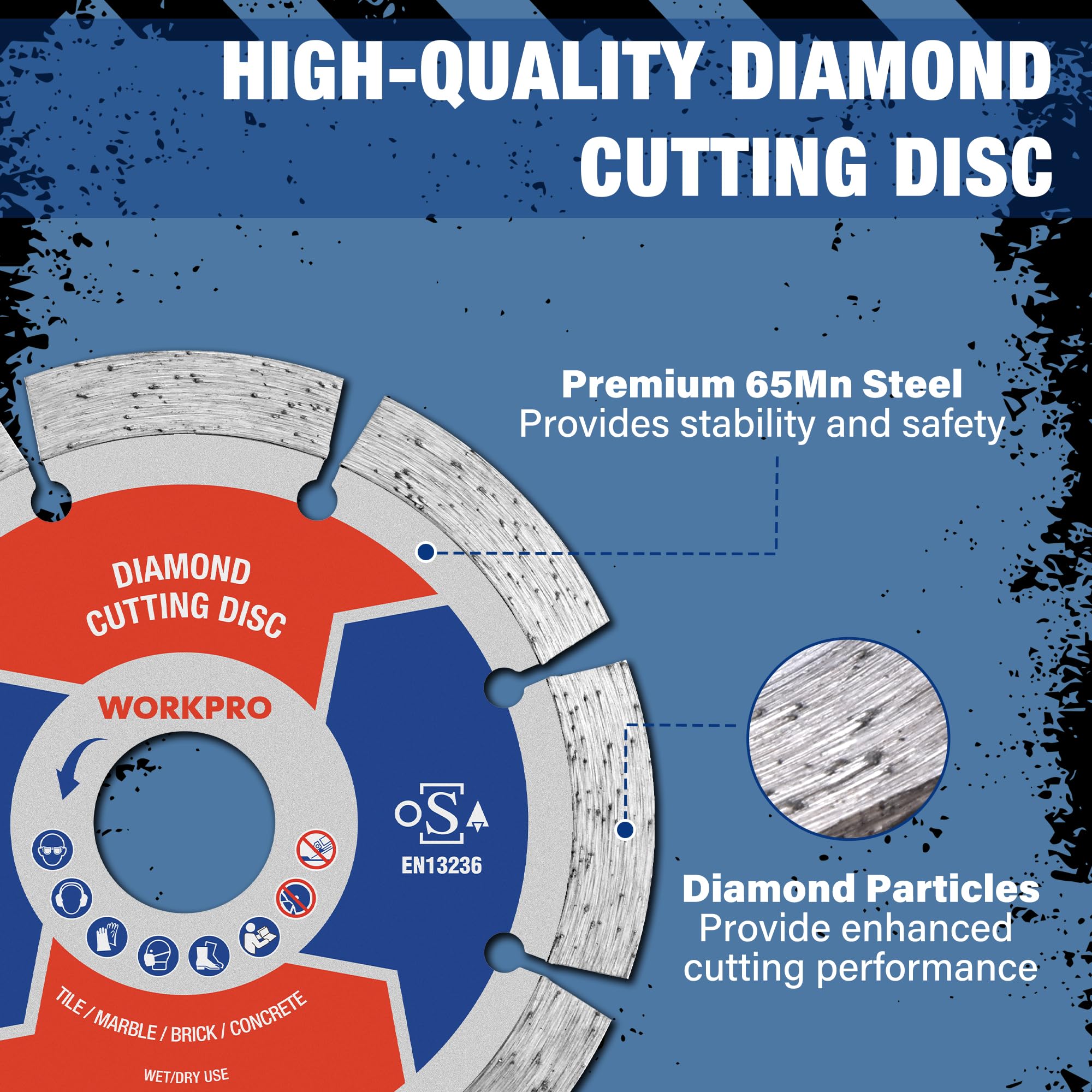 WORKPRO 115 mm Diamond Cutting Disc (4.5") Segmented Blade for Angle Grinder, Concrete, Stone, Masonry, Tile - Image 3