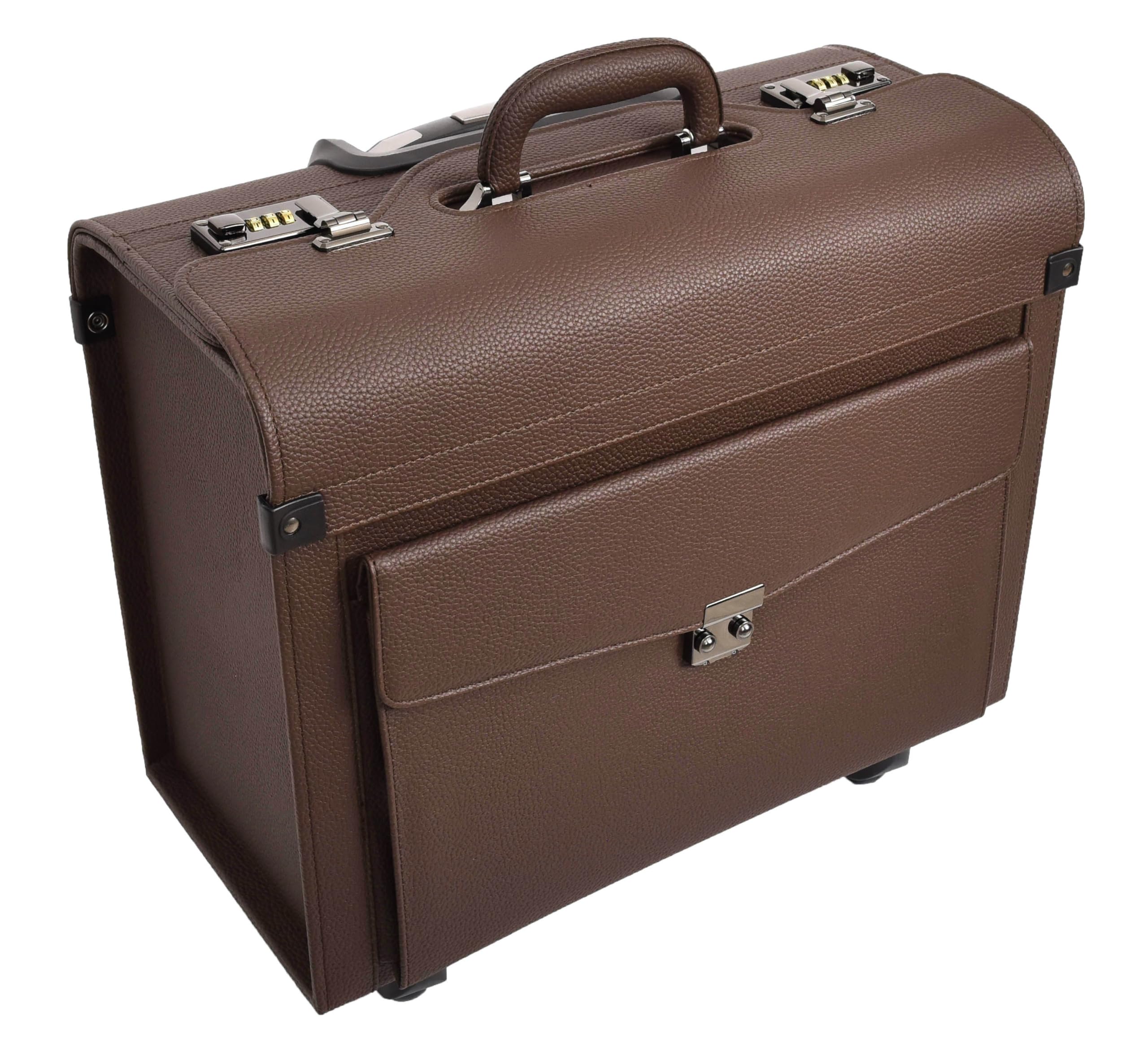House of Leather Commander Pilot Case, Pilotenkoffer, Gepäck - Handgepäck, Braun, 4-Räder, Kunstleder, leicht, Carry-on, Kabinentasche