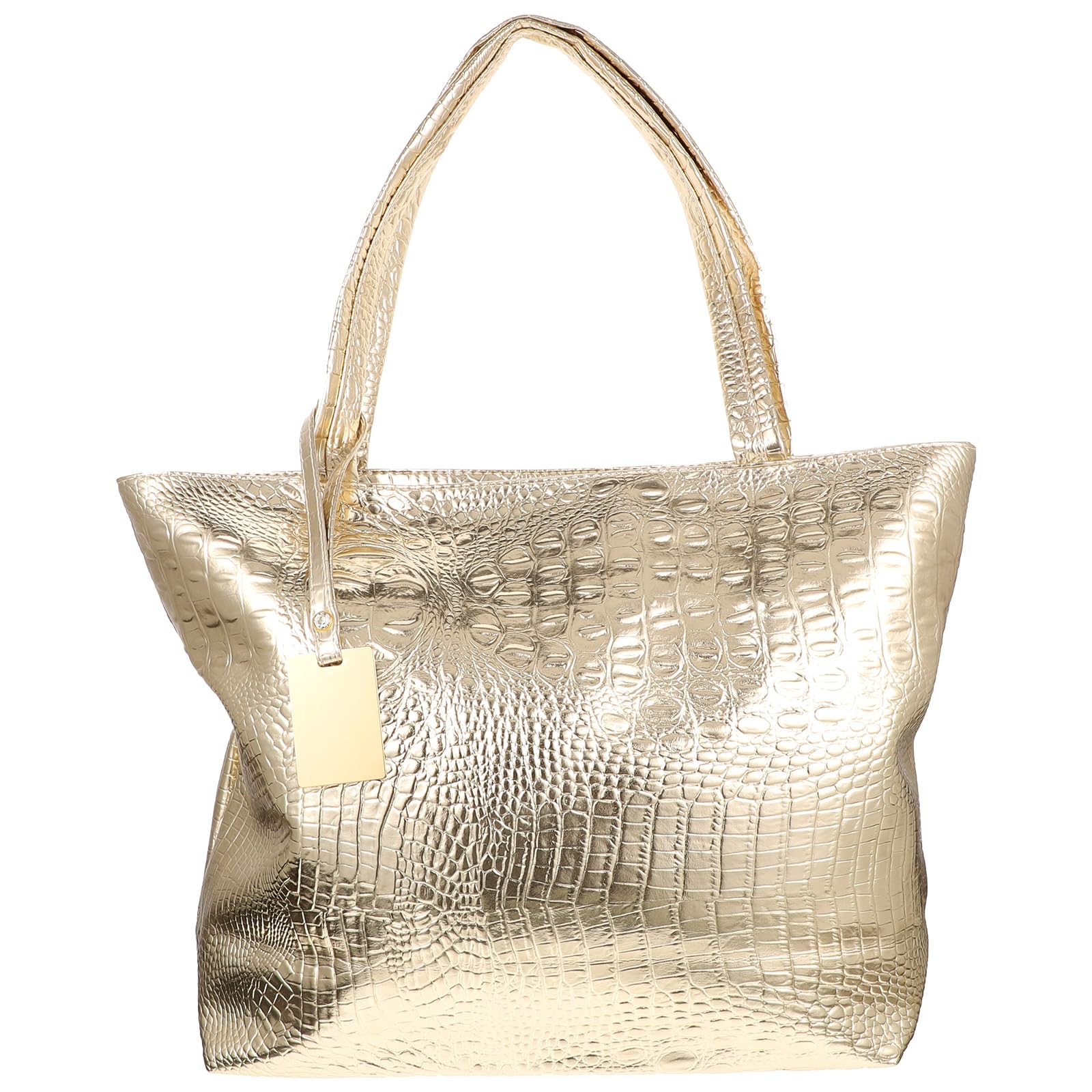 Baluue Borsa Tote Coccodrillo Oro in Pu, Grande Capienza, Manici