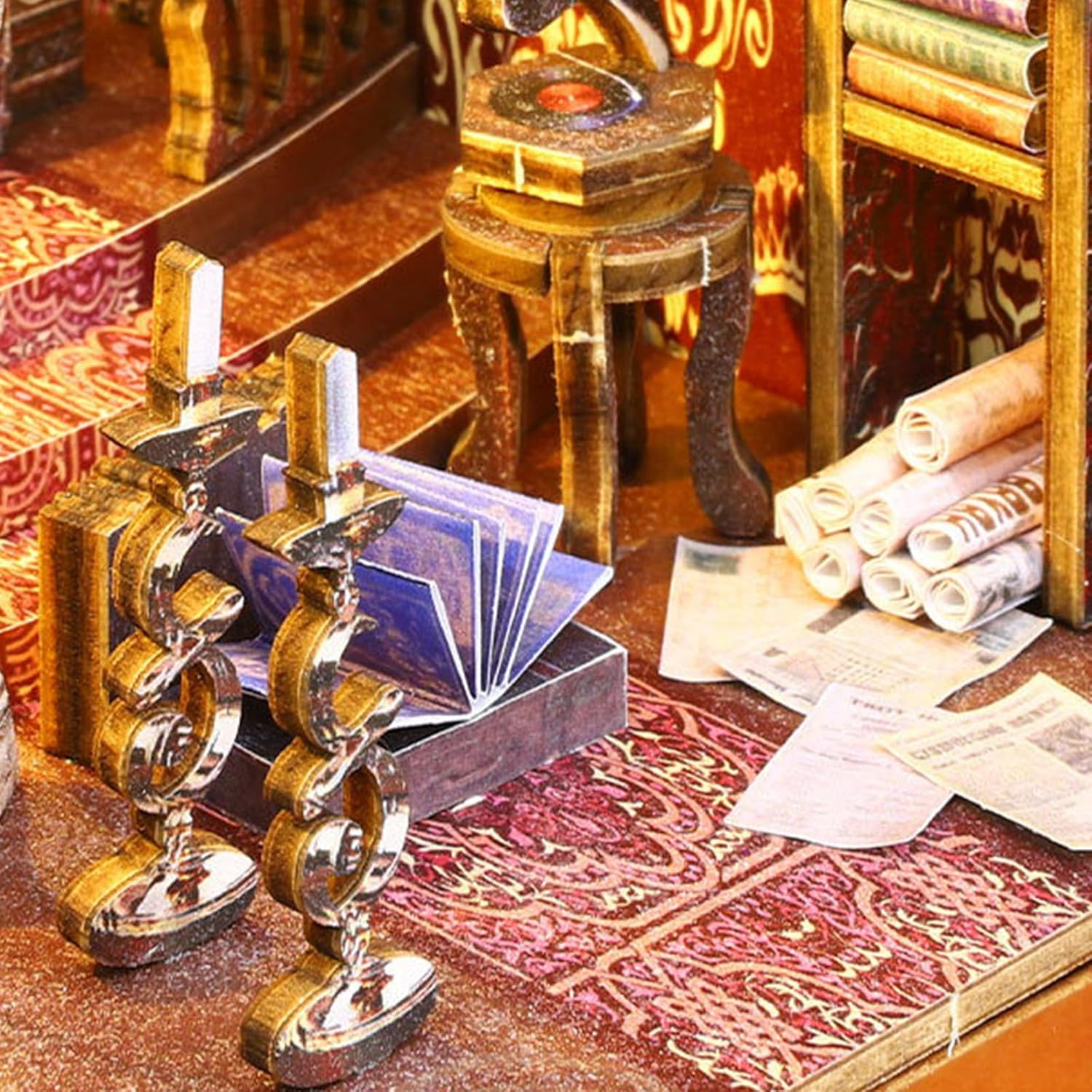 木製のパズルブックノックブックシェルフインサート装飾路地のブックエンドモデルクリエイティビティキットと大人の子供向けのLEDライトミ