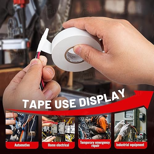 Miniatura 6 de RED WOLF Cinta Eléctrica Blanca 34 pulgadas x 66 pies Paquete de 3, Grado Industrial Listado ULCSA 7 Mil de Grosor Retardante de Llama Alta