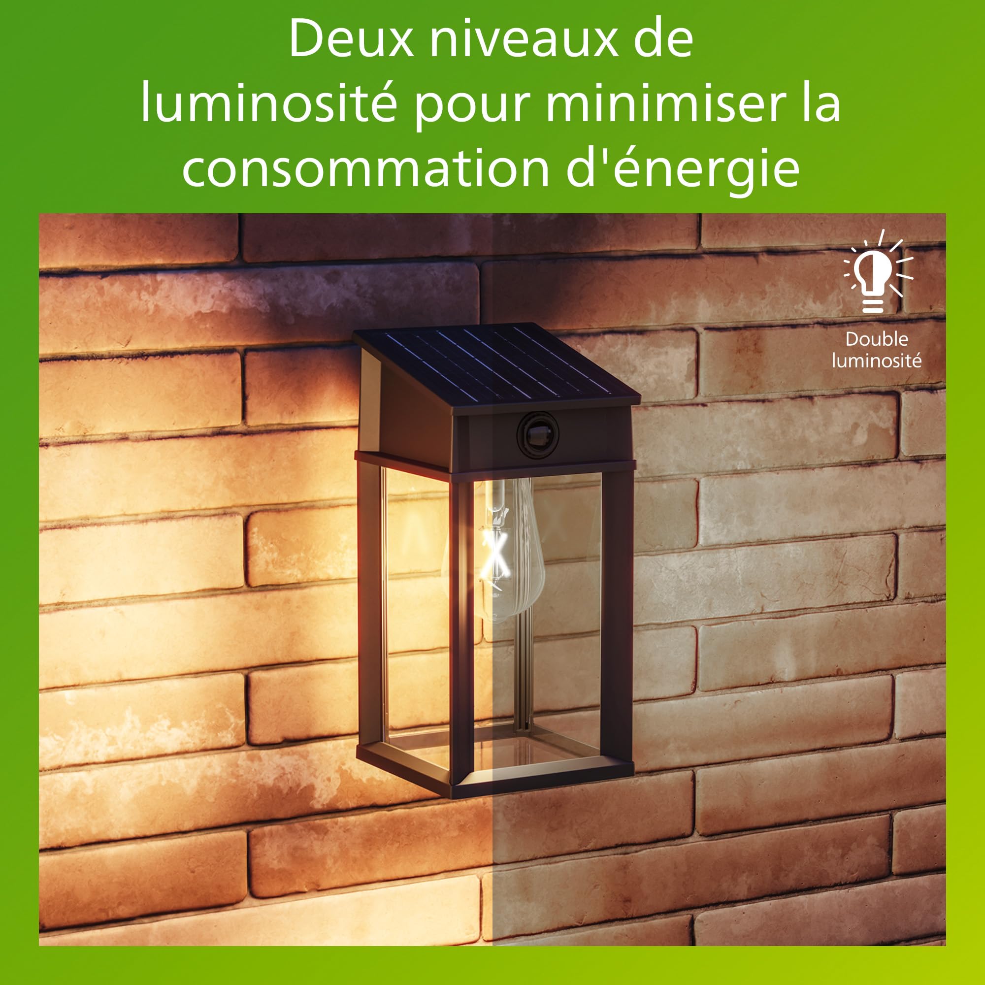 Philips Geri Applique solaire murale UltraEfficient extérieur, Ampoule solaire remplaçable, Détecteur de mouvement, 2700K, Noir