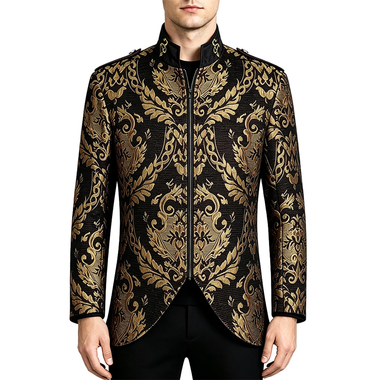 Giacca Militare Gotica Da Uomo Collo Dritto Uniforme Reale Ricamata