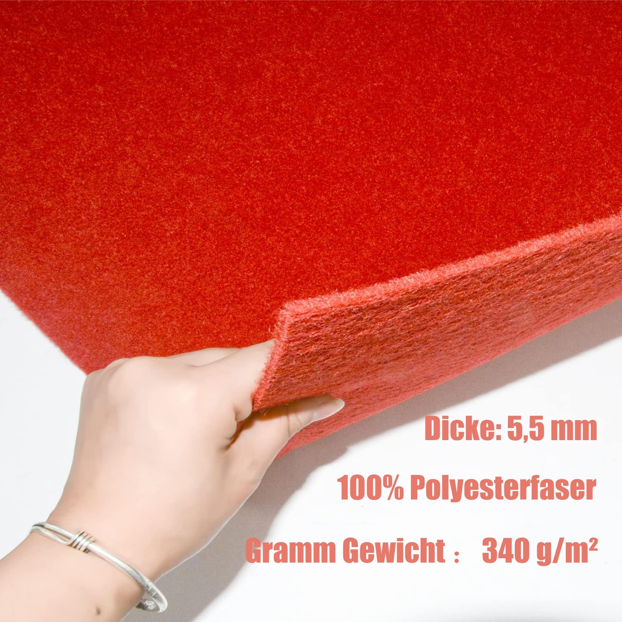 Nisorpa Roter Teppich 1x10M VIP Event Teppich 5.5mm Dick Roter Teppich Läufer 340 g/m² Party Rutschfester Red Carpet