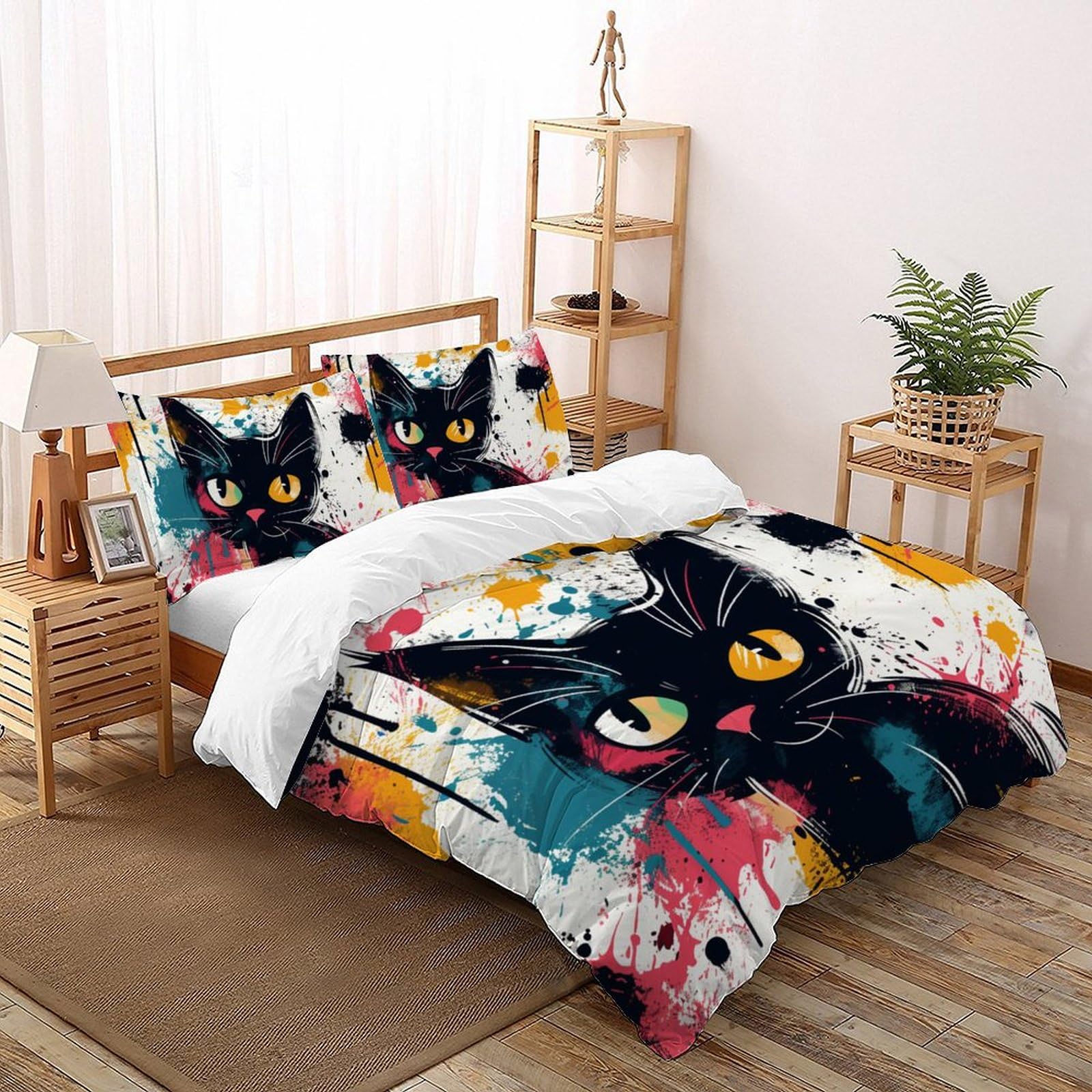 Parure couette animal sauvage chat pour chambre parentale cocooning lit 260x220 cm