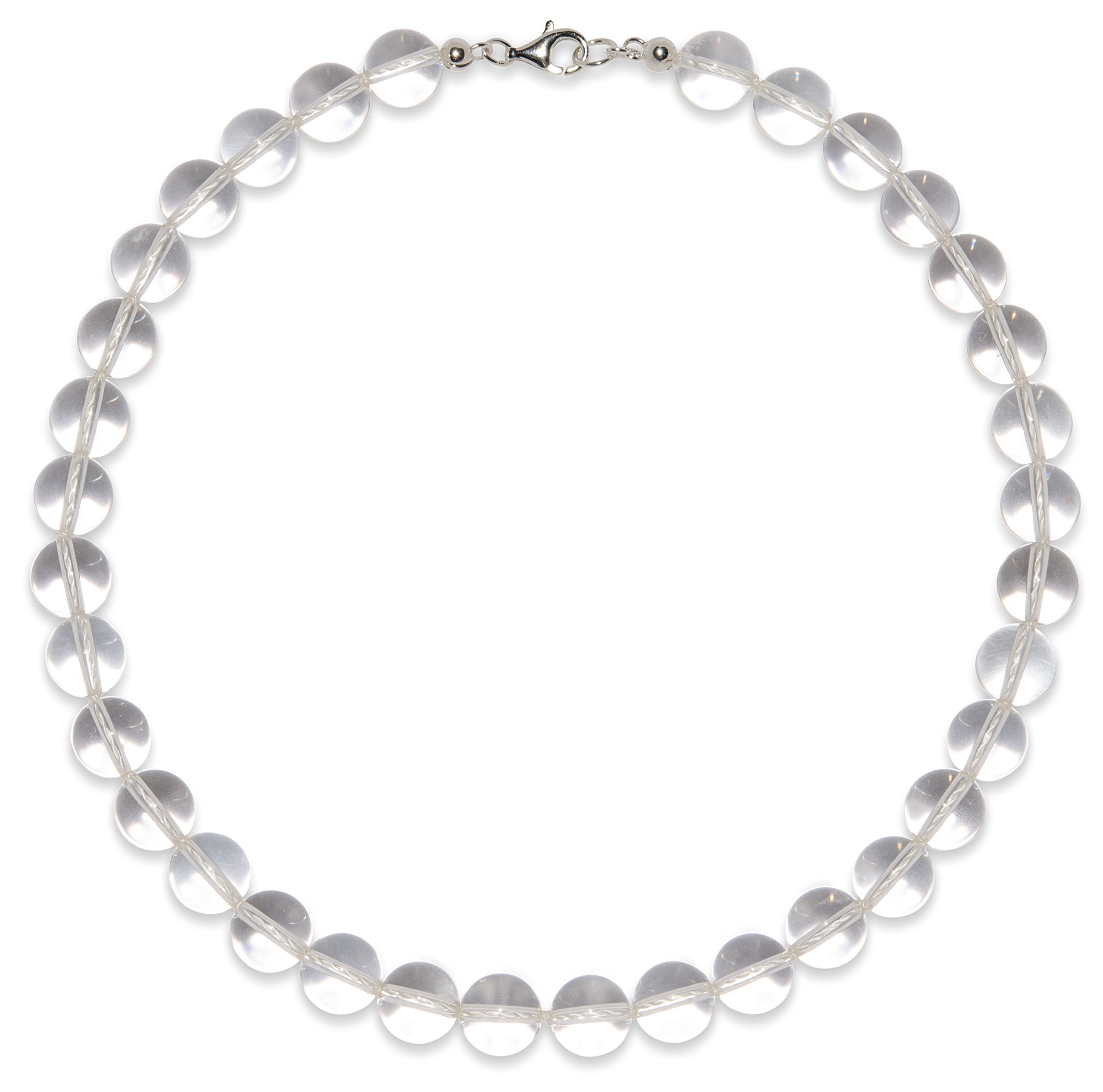 Bergkristall Halskette Kugeln Größe 12 mm geknotet Verschluss 925er Sterling-Silber