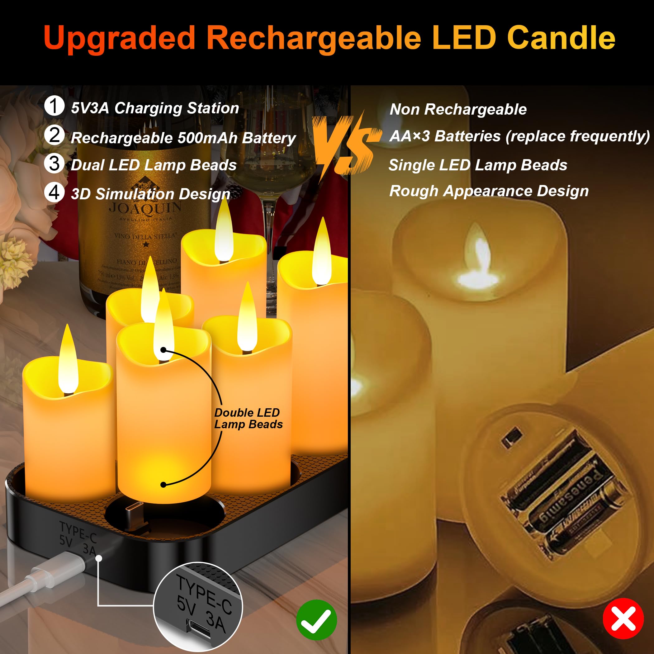 Bougies Chauffe-plat LED Rechargeables Daphomeu - Sans Flamme, Télécommande, Minuterie, Lumière Chaude
