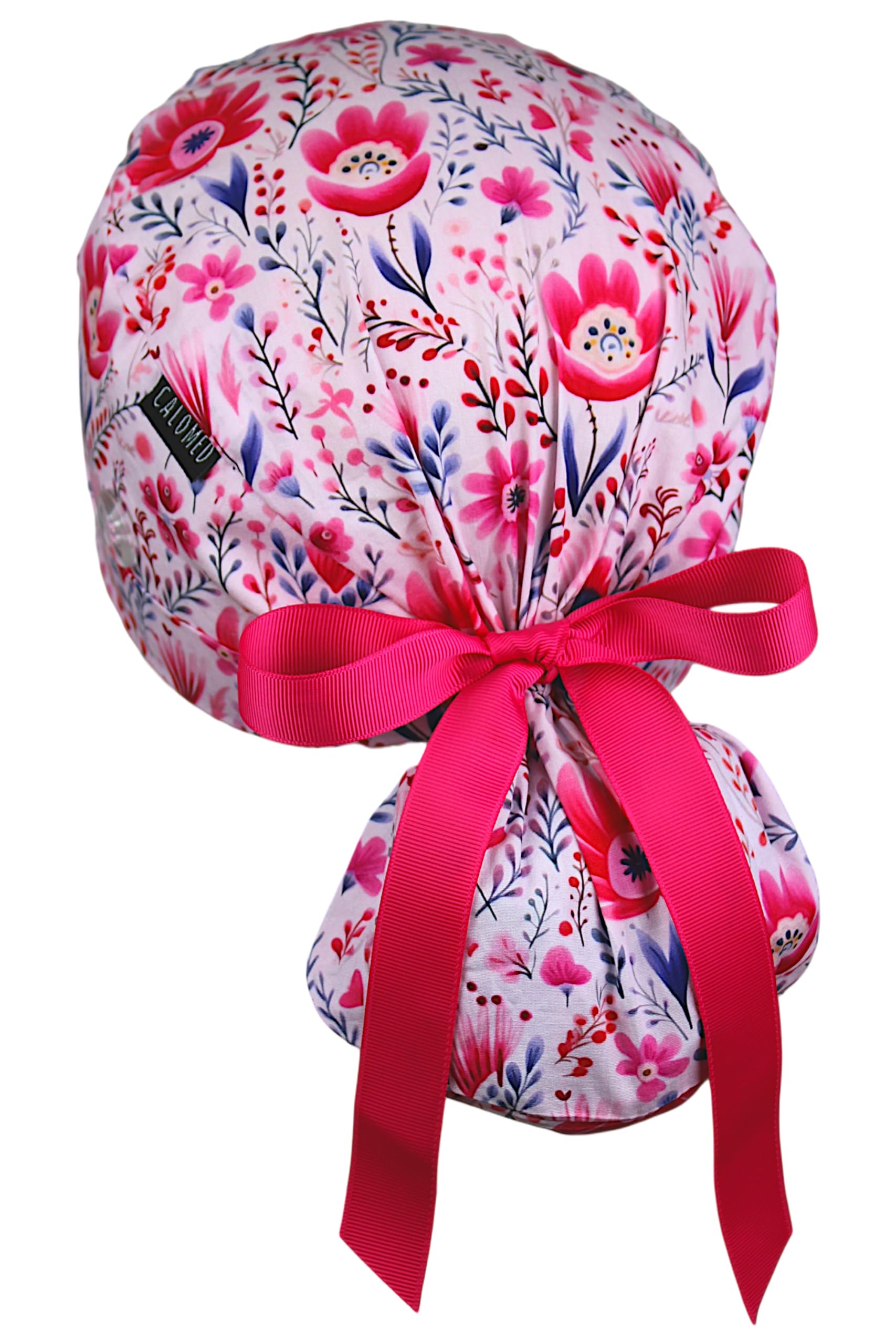 Scrub Cap for Women and Men, Ponytail Scrub Caps, Working Hat, Head Cover with Ribbon Ties and Buttons, Long Hair