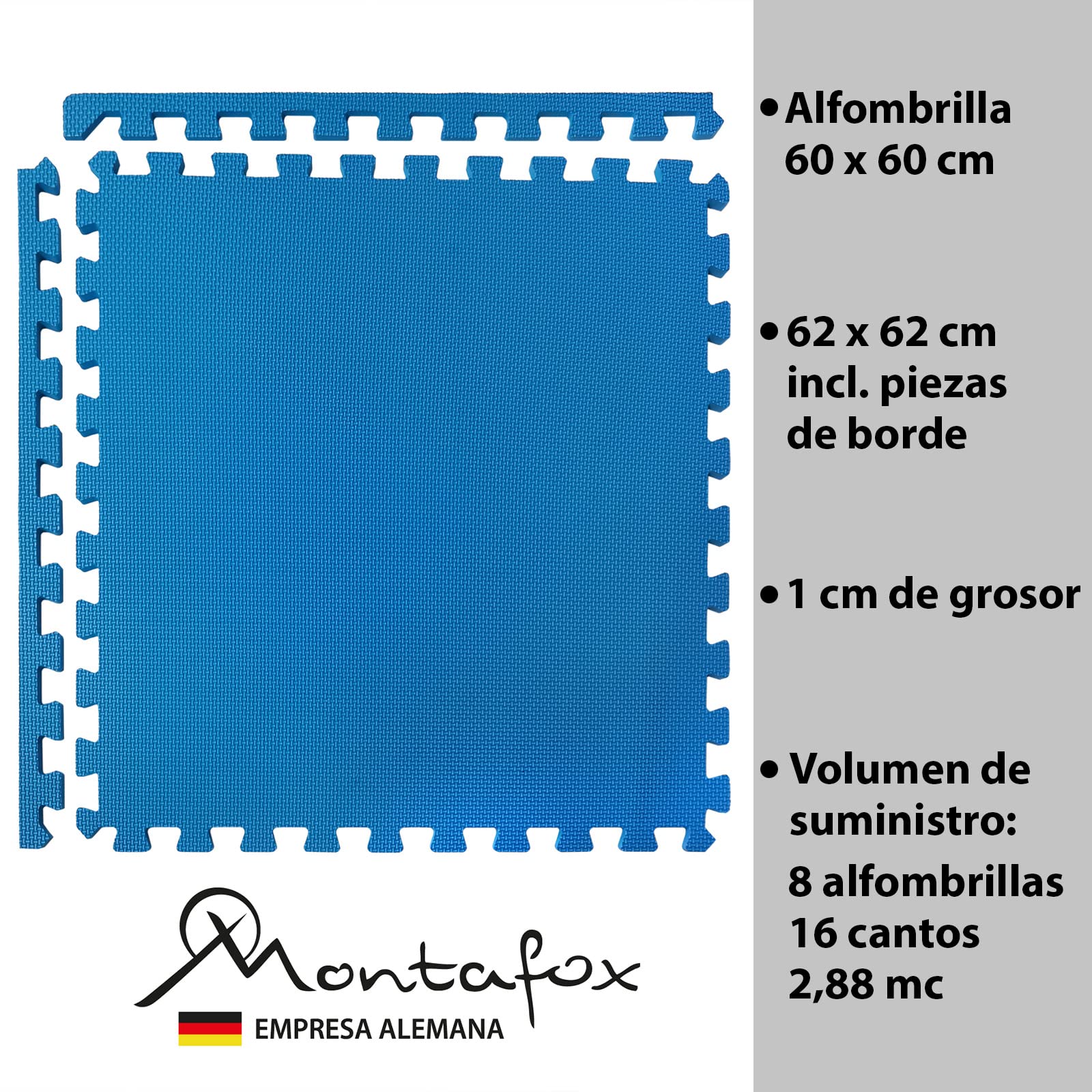 Montafox 2,88 m² Tapiz Piscina 1 cm Grosor Juego de 8 Plancha Azul 60 x 60 cm Suelo Protector Piscina Whirlpool Sistema Enchufable Extensible