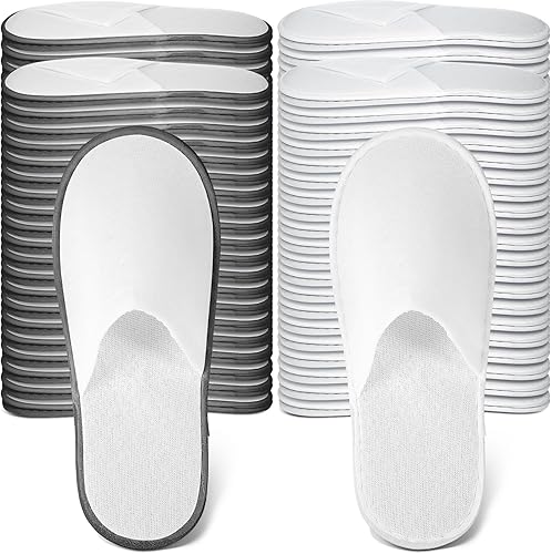 Ramede 80 pares de pantuflas desechables a granel antideslizantes para hotel, pantuflas de spa desechables esponjosas con punta cerrada para