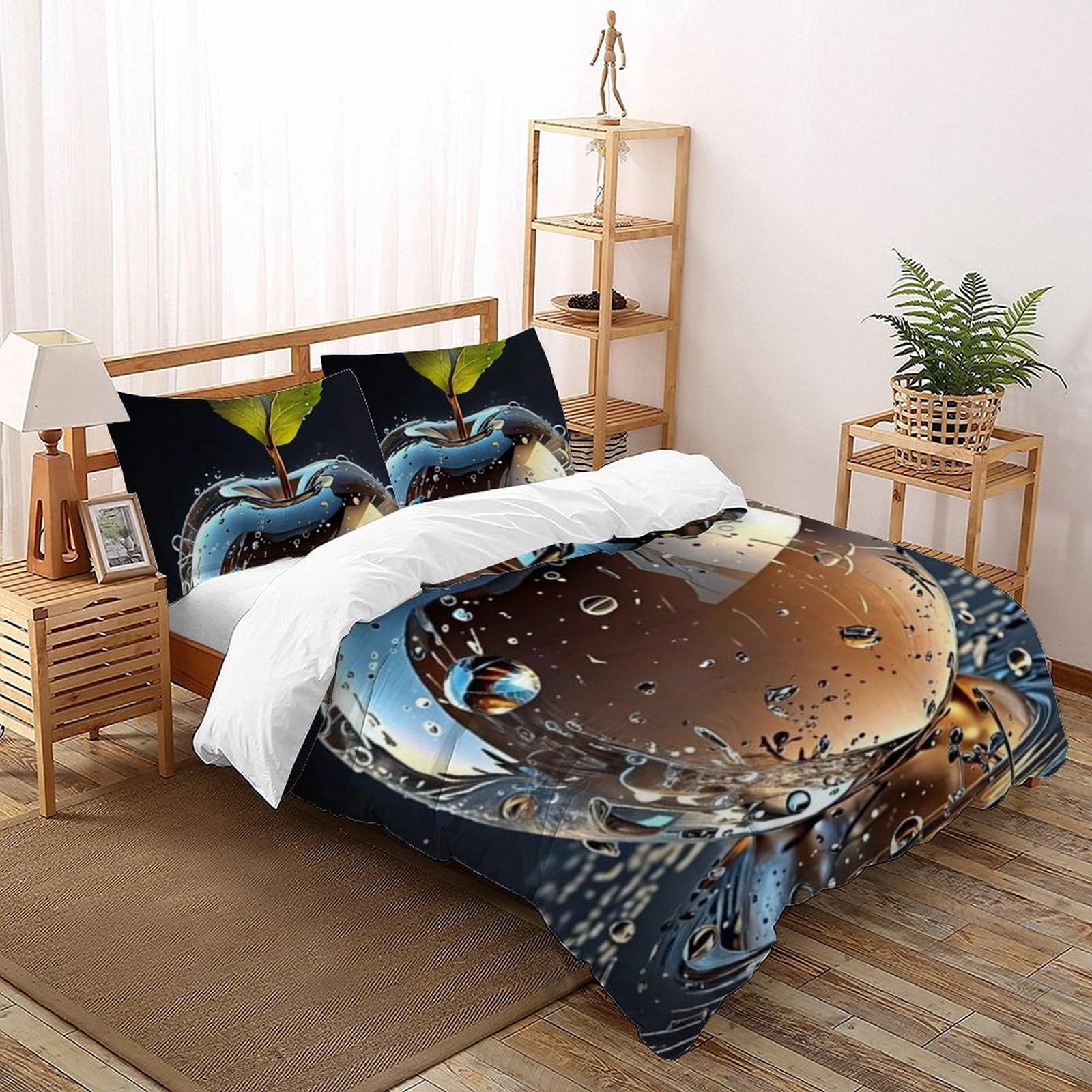 Housse de couette 200x200 fruits imprimé 3D avec 2 taies d'oreiller microfibre