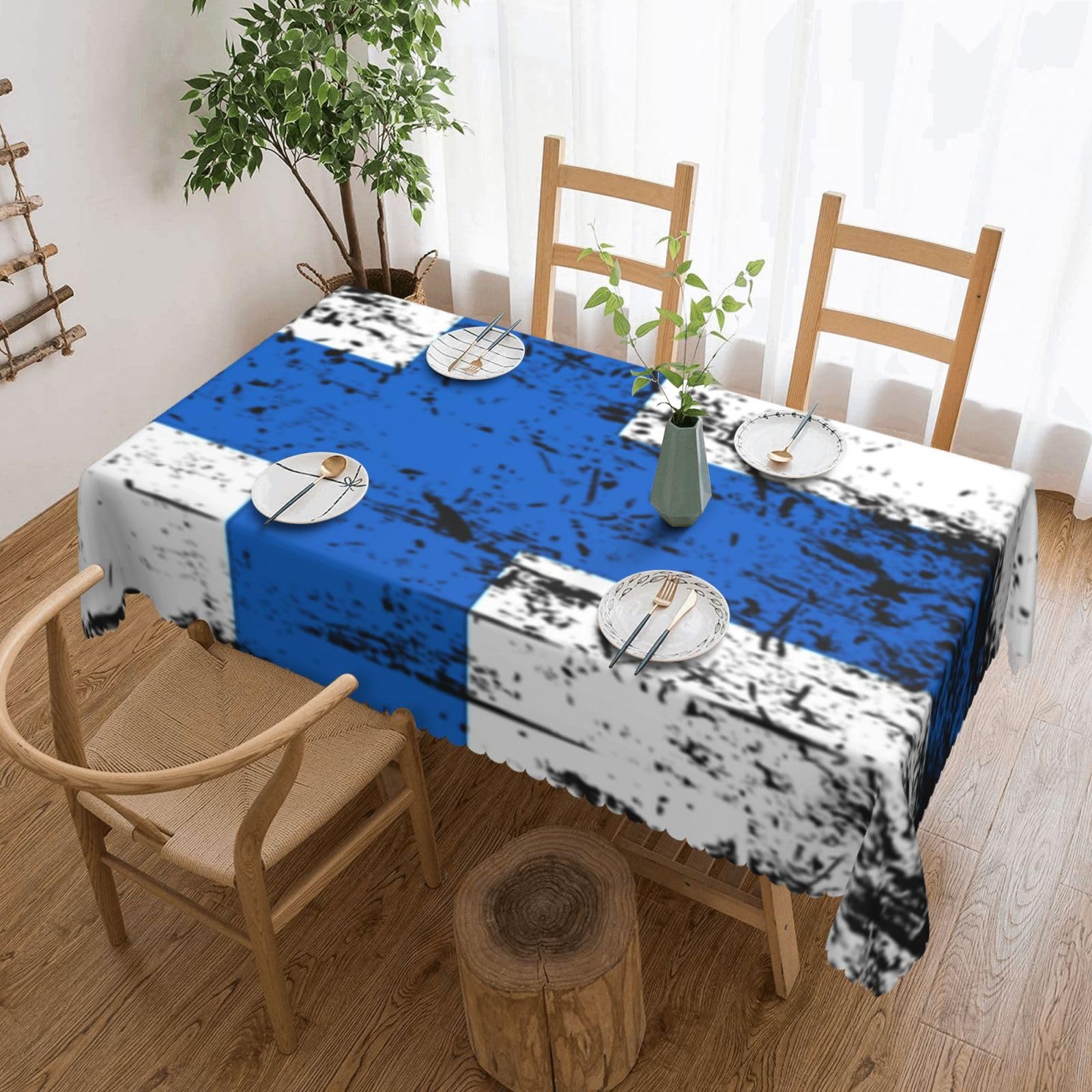 SMAZDFXX Finland Flag Patriotic 54 x 72in Table Cloth,Polyester Rectangle Tablecloth for Kitchen Dining