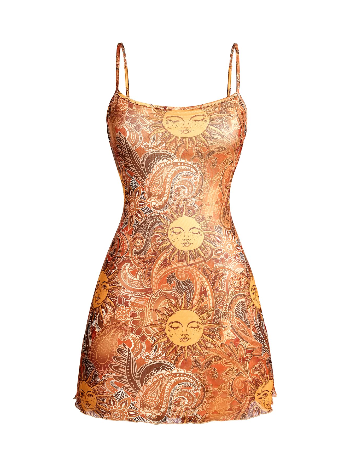 Milumia Women's Summer Mini Dress Vintage 90s Spaghetti Strap A Line Mesh Short Dresses Sun Dress: X-Large Allover Orange