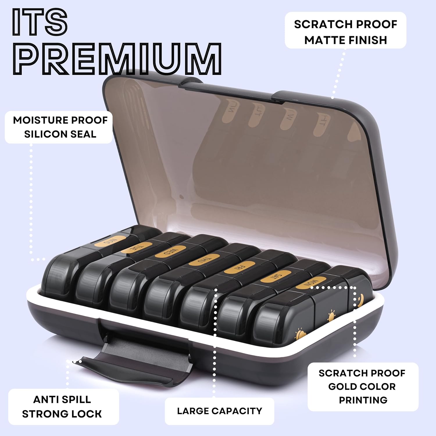 POPCUBE Premium weekly pill organizer 3 times a day, Medicine organizer box| Medicine box, portable travel pill box weekly with large compartments moisture-proof pill case for vitamin, Medicine, pills, supplements (Black-3 Compartment) POPCUBE Premium weekly pill organizer 3 times a day, Medicine organizer box| Medicine box, portable travel pill box weekly with large compartments moisture-proof pill case for vitamin, Medicine, pills, supplements (Black-3 Compartment)