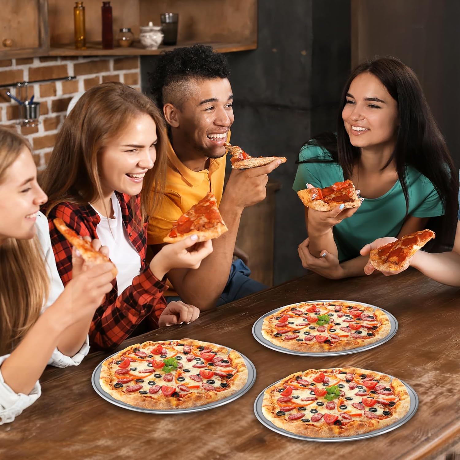 8 Pieces Pizza Pans, 12 Inch Stainless Steel Pizza Pan, Round Bakeware Trays for Oven Kitchen Baking Home Restaurant, Easy Clean & Dishwasher Safe(Silver)