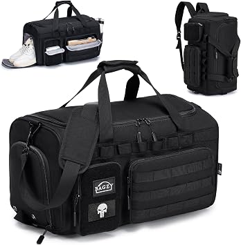 BAGZY Tactical Gym Sports Bag for Men 40L, Travel Duffle Bag with Shoes Compartment and Wet Compartment Oxford Weekend Travel Bag Overnight Bag with Adjustable Shoulder Strap Khaki