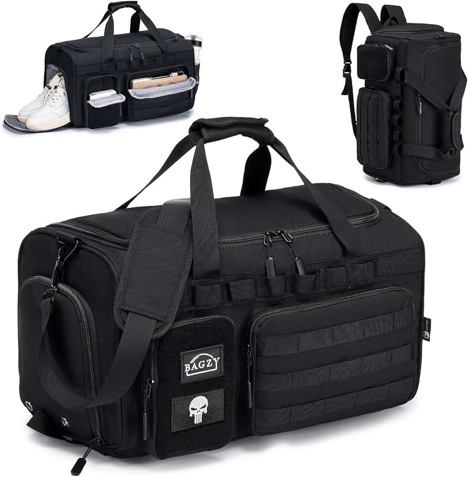 BAGZY Bolsa Deporte Hombre 40 litros Mochila Gimnasio Táctica Militar Impermeable Bolsa de Viaje Grande Bolso Deporte Mujer para Entrenamiento para Deportes, Fitness, Fin De Semana, Camping, Negro