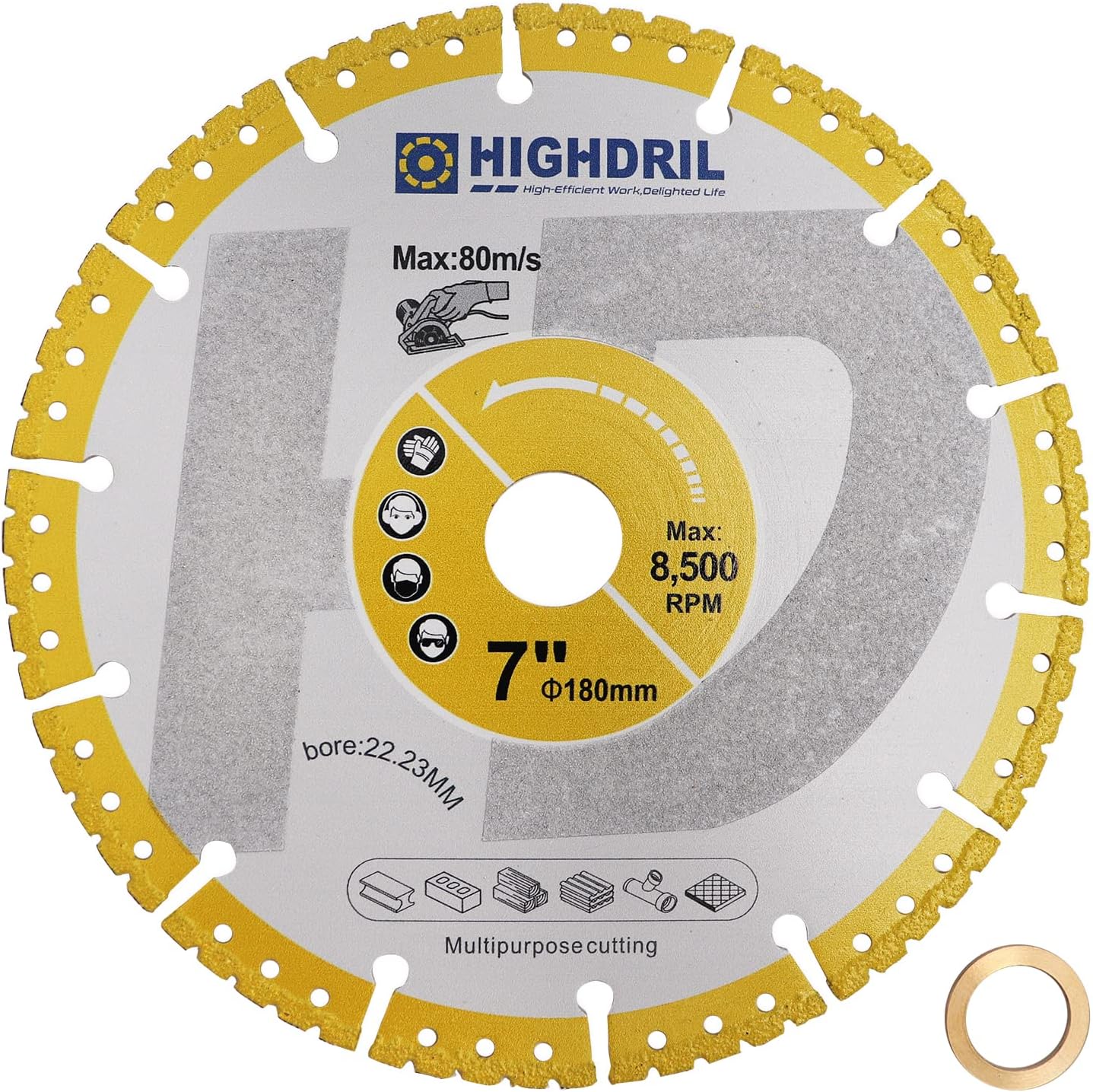 HIGHDRIL Diamond Metal Cutting Blade 9 inch/230mm Heavy Duty All-Purpose Cutting/Grinding for Rebar Sheet Metal Angle Iron Stainless Steel