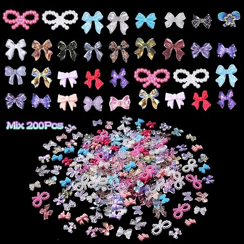 Miniatura 2 de 200 lazos 3D surtidos para uñas, varios colores, varios nudos, bonitos dijes de arte de uñas para manicura, manualidades, accesorios, joyería