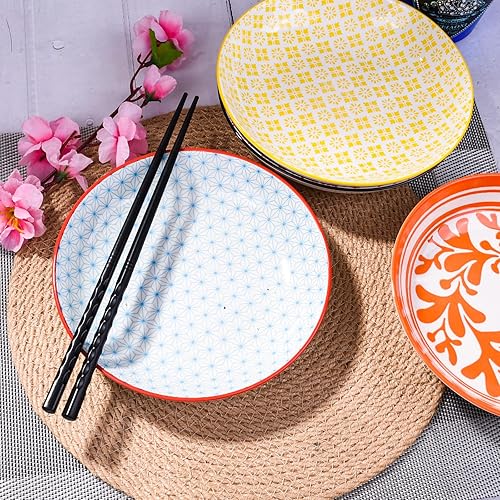 Miniatura 2 de Juego de 4 platos llanos, platos de postre de 7 pulgadas, platos japoneses de cerámica para platos, huevos fritos, aperitivos, alas de engorde