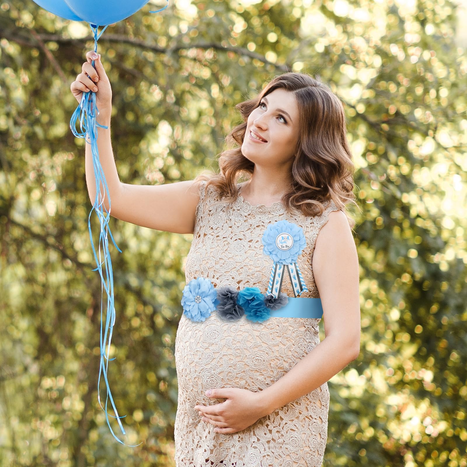 baby shower dress for mom blue Angel Maternity Celine Baby Shower Smock Midi Dress in Blue/Floral main image 1