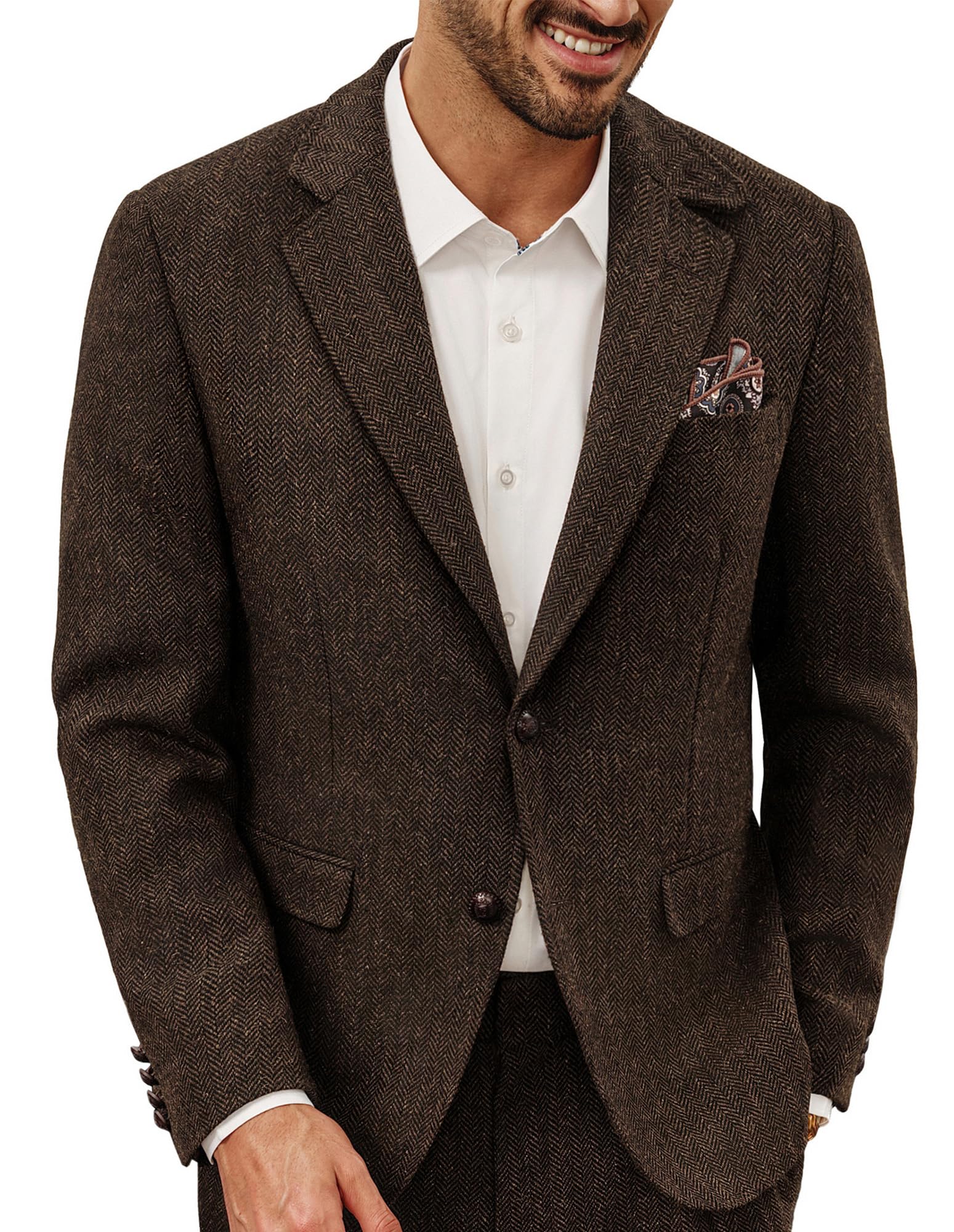 Giacca sportiva in tweed a spina di pesce in misto lana britannica | 2 bottoni a spina di pesce cappotti sportivi casual blazer con tasca quadrata