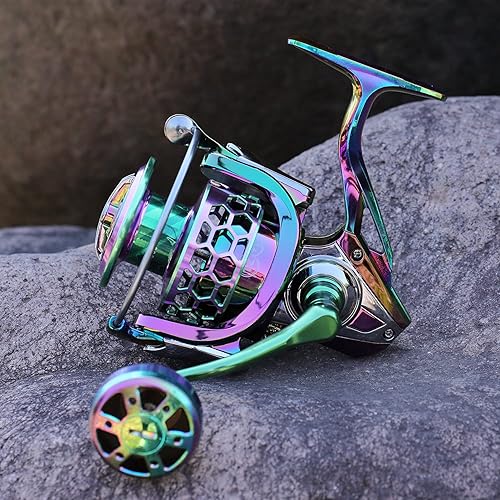 Miniatura 7 de Sougayilang Carrete de pesca, carretes giratorios de marco de aluminio colorido con 12+1 BB inoxidable, mango de aluminio de gran tamaño para pesca