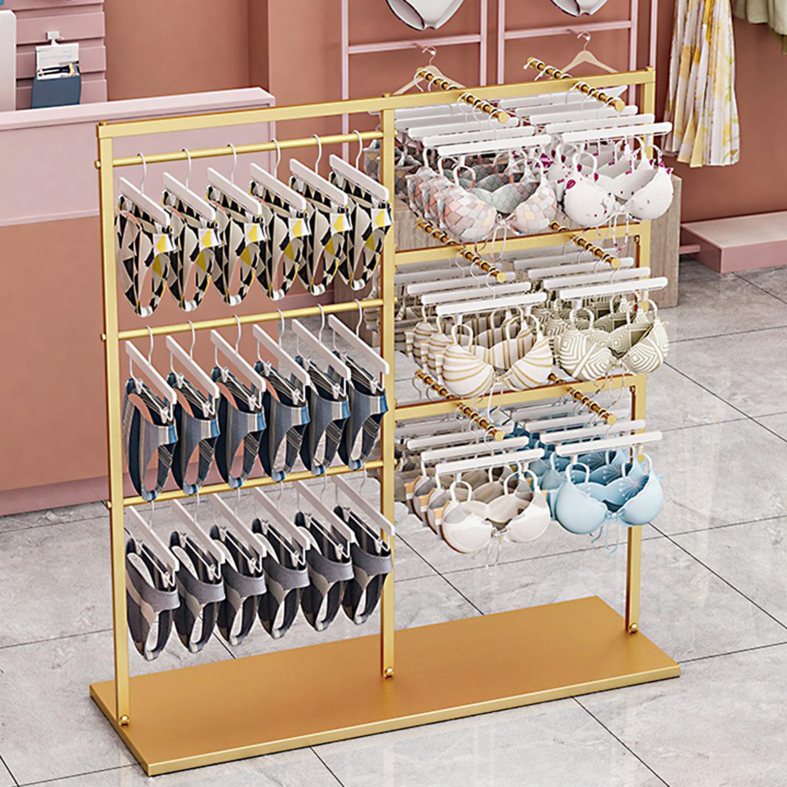 Prettiee Hanging Rails for Clothes Retail Store Garment Rack Clothing Hanger, Clothing Store Underwear Metal Display Rack, Underwear Panty Rack Shorts Display Bra Stand,A-120x40x130cm (C 120x40x130cm