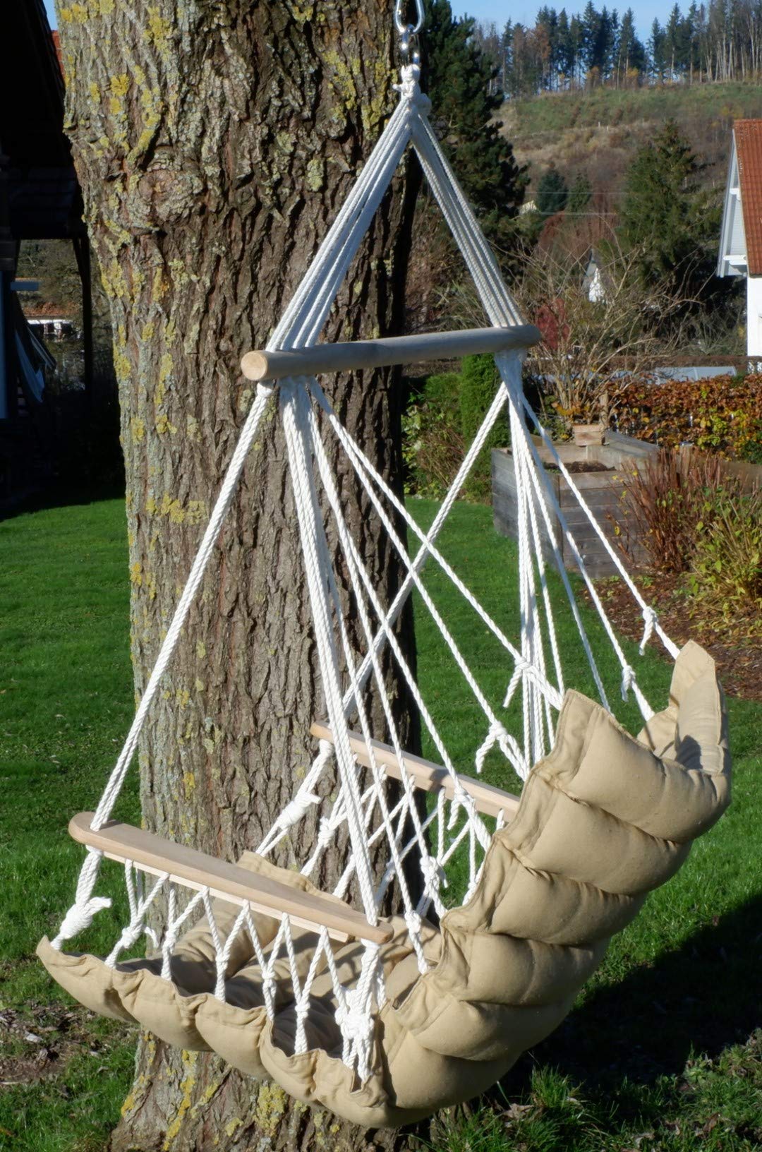 Fauteuil suspendu design Maly - Marron - Panier suspendu d'intérieur - Fauteuil flottant en tissu avec accoudoirs et coussin d'assise extrêmement confortable - 6 cm d'épaisseur (sans siège suspendu)