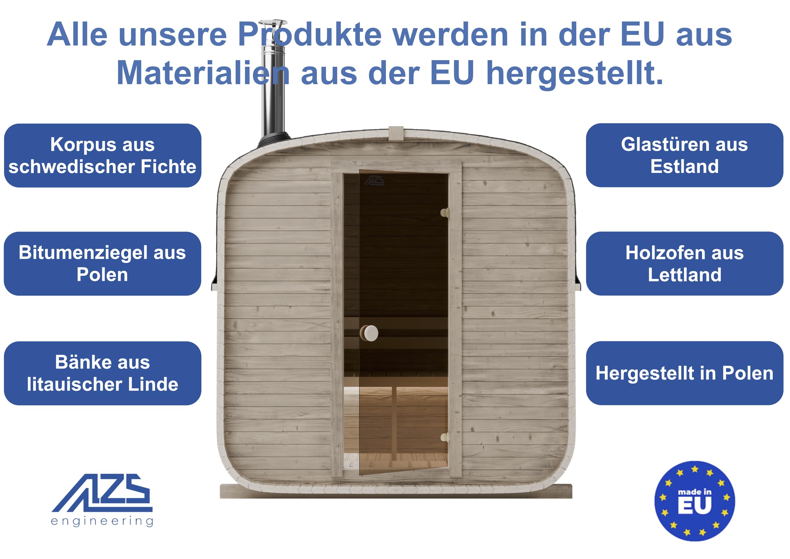 Fasssauna Gartensauna aus Fichtenholz mit Holzofen ETNA – 3-4 Personen