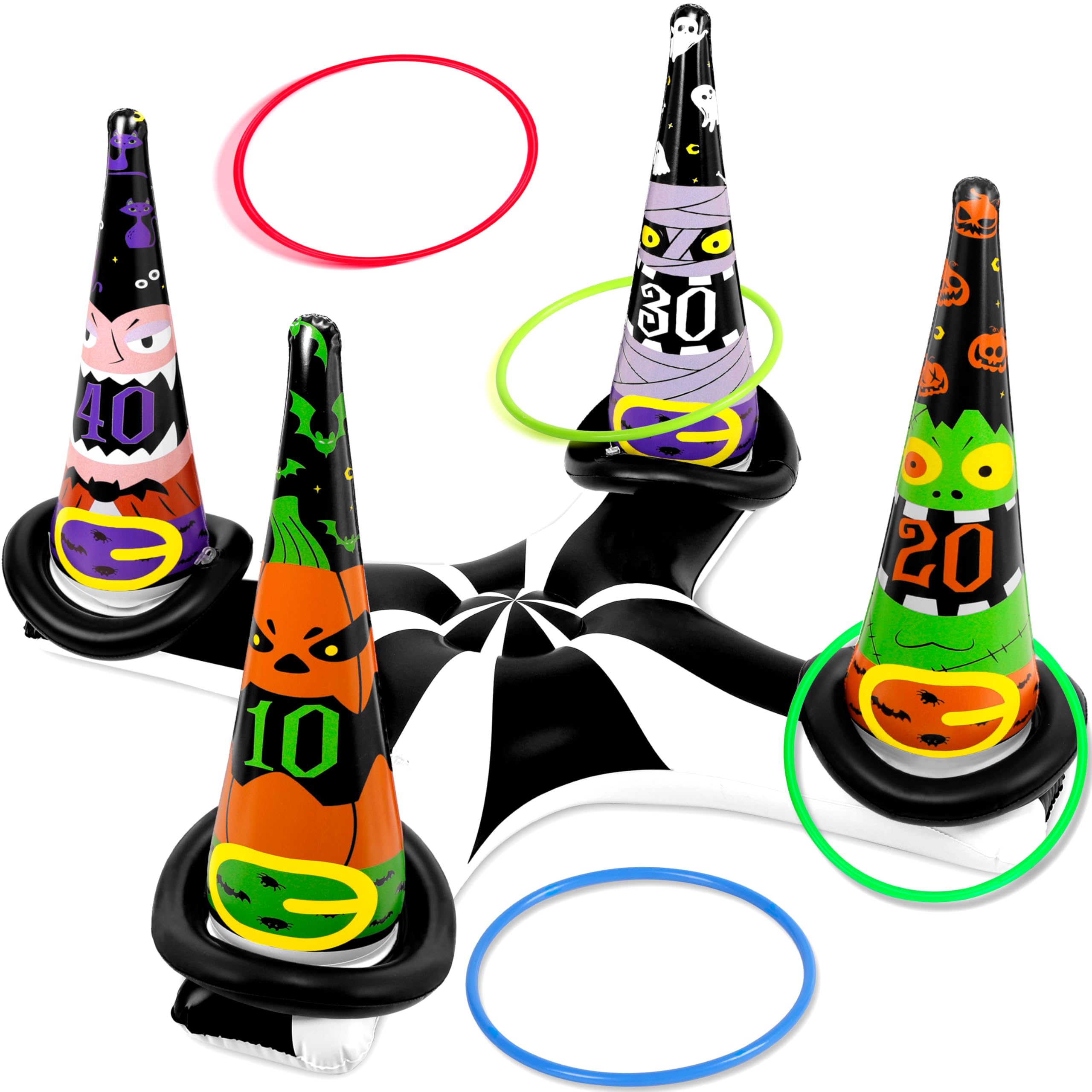 90shineHalloween Games - Inflatable Witch Hat Ring Toss Game for Kids Adults Families, Gifts Toys Indoor Outdoor Holiday Party Supplies Decorations