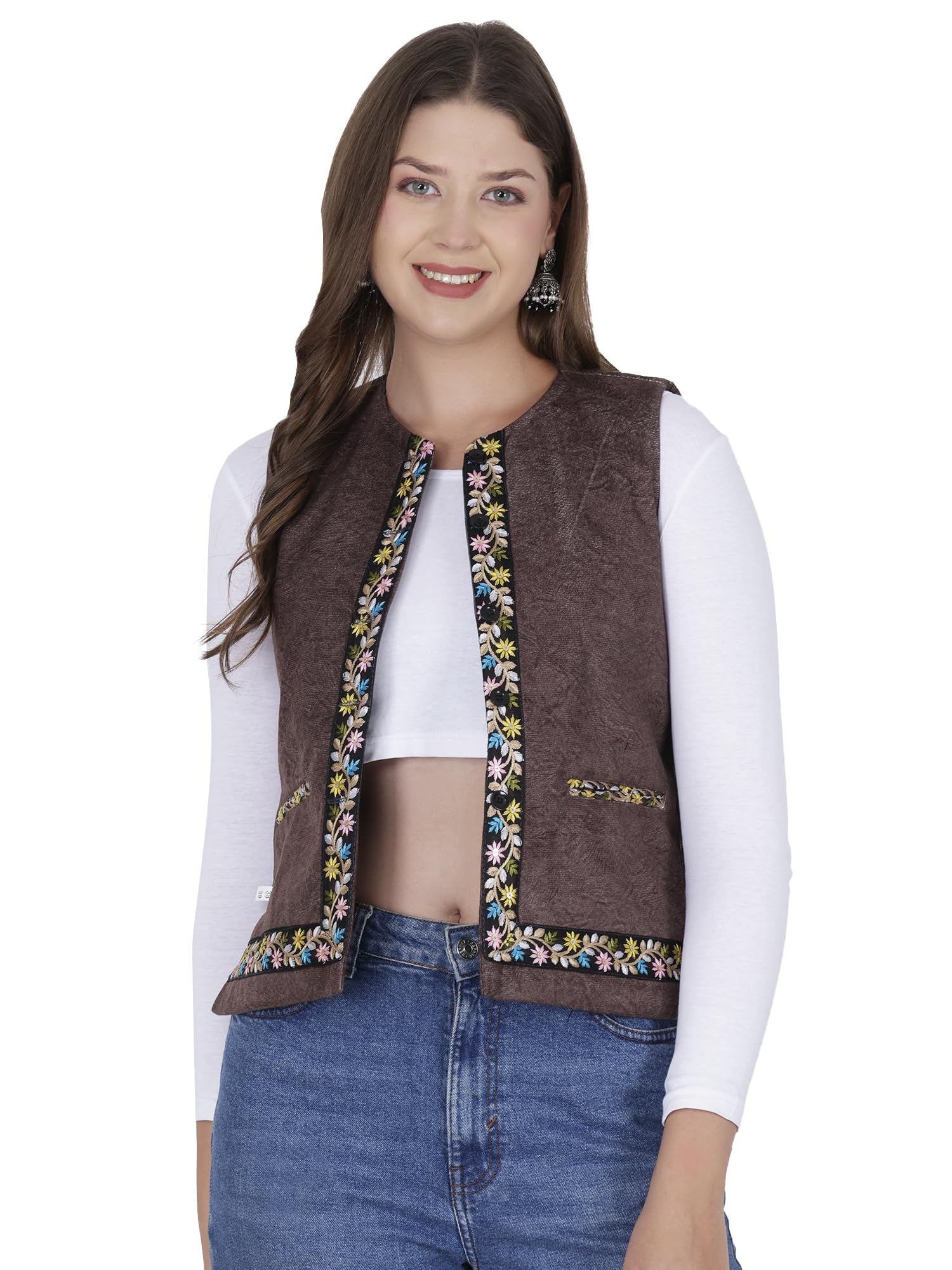 Anouk Nehru jacket women with embrodery work in neutral