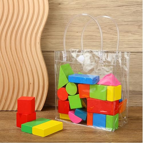 Miniatura 6 de Oungy Paquete de 50 bolsas de regalo de PVC transparente de 6.3 x 5.9 x 2.8 pulgadas con asas, bolsas de regalo pequeñas de plástico transparente